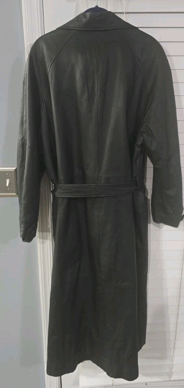COMINT Vintage Leather Trench Coat with Belt Womens Size XL