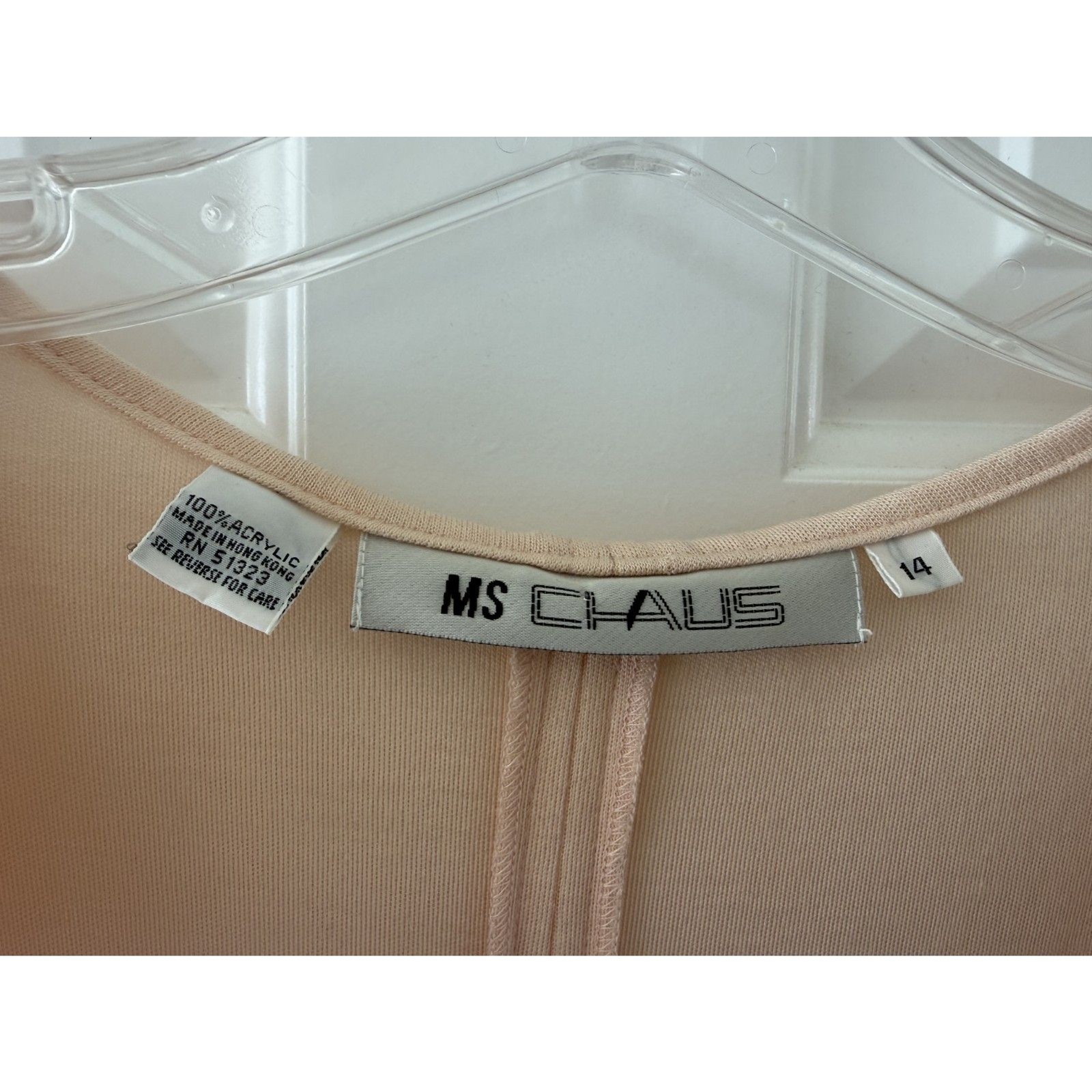 MS Chaus Peach Knit Dress Size 14 Long Sleeve V-Neck