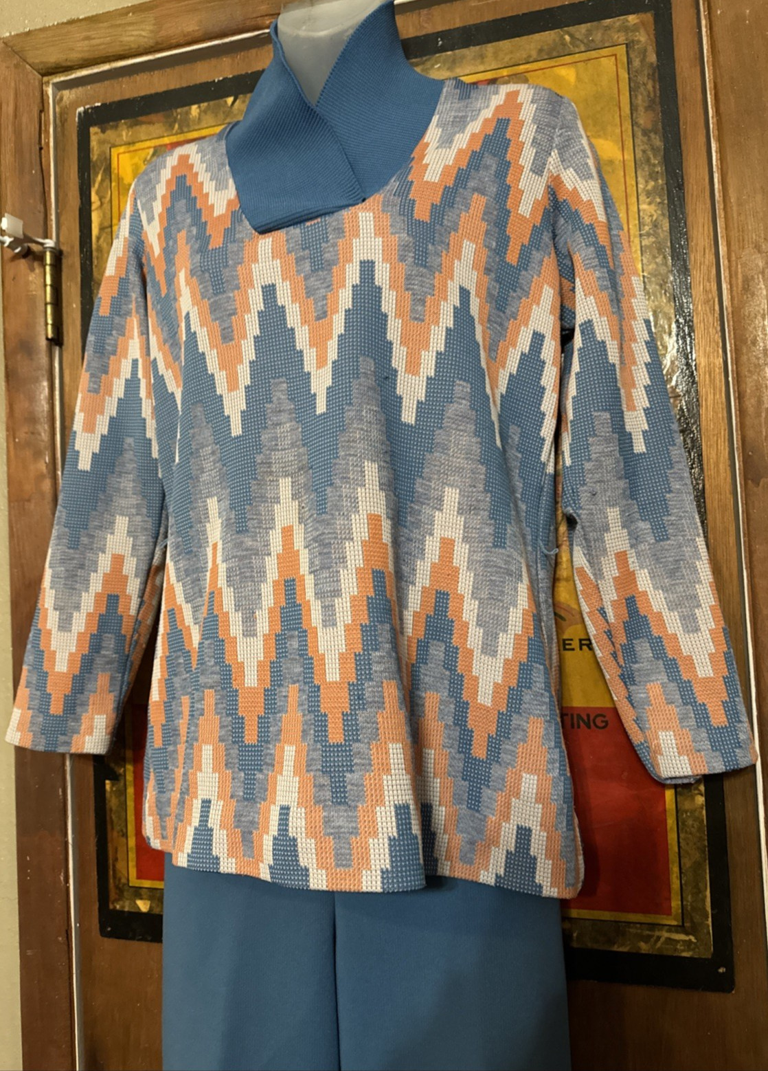 VTG 60s 70s TONI TODD PANT SUIT GROOVY OUTFIT PANTS TOP KNIT Medium
