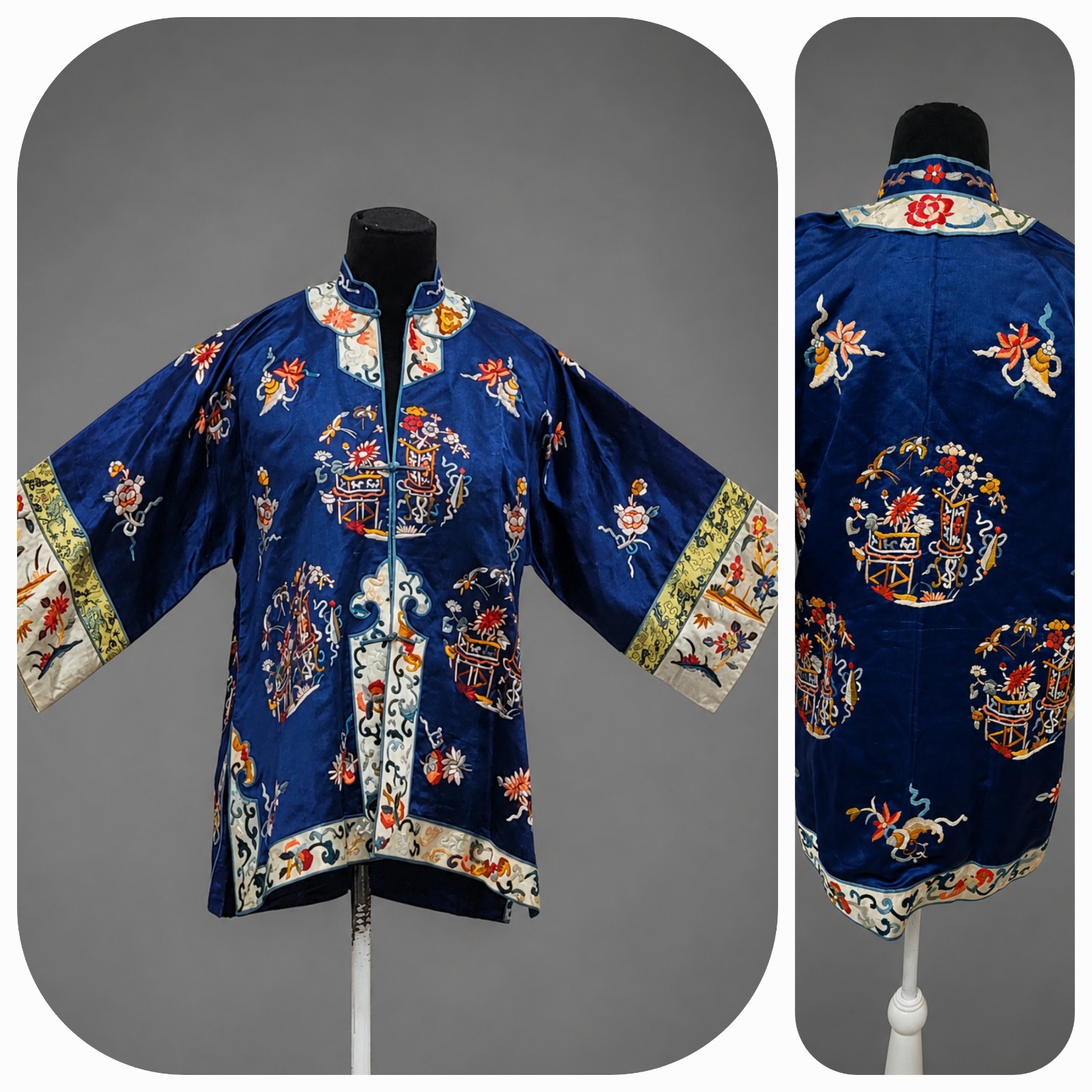 VTG&rsquo;60sChinese Royal Blue Silk Embroidered Tang Suit Jacket Blouse with Frog Clo