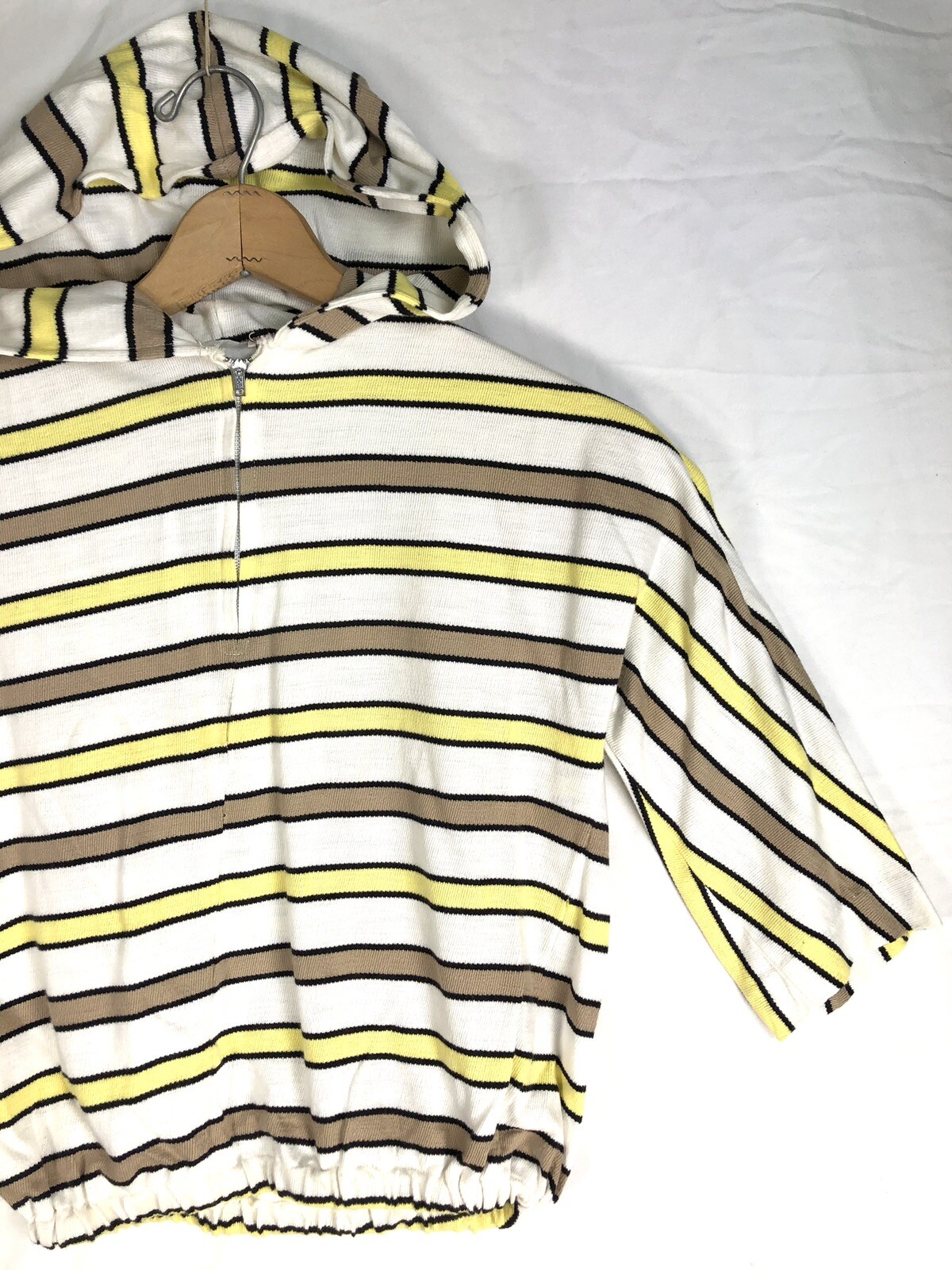 VINTAGE Hoodie Beach Cover Up KNITMASTER 60s Womens Small Terry Cloth Stripe J23