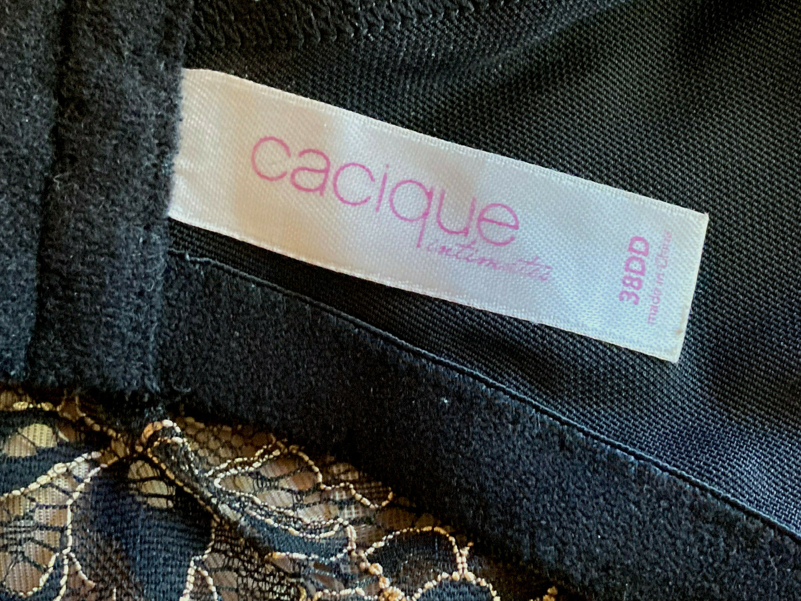 522 CACIQUE 38DD BLACK Lace Lined Wide Back Molded Cup Underwire Bra #70783