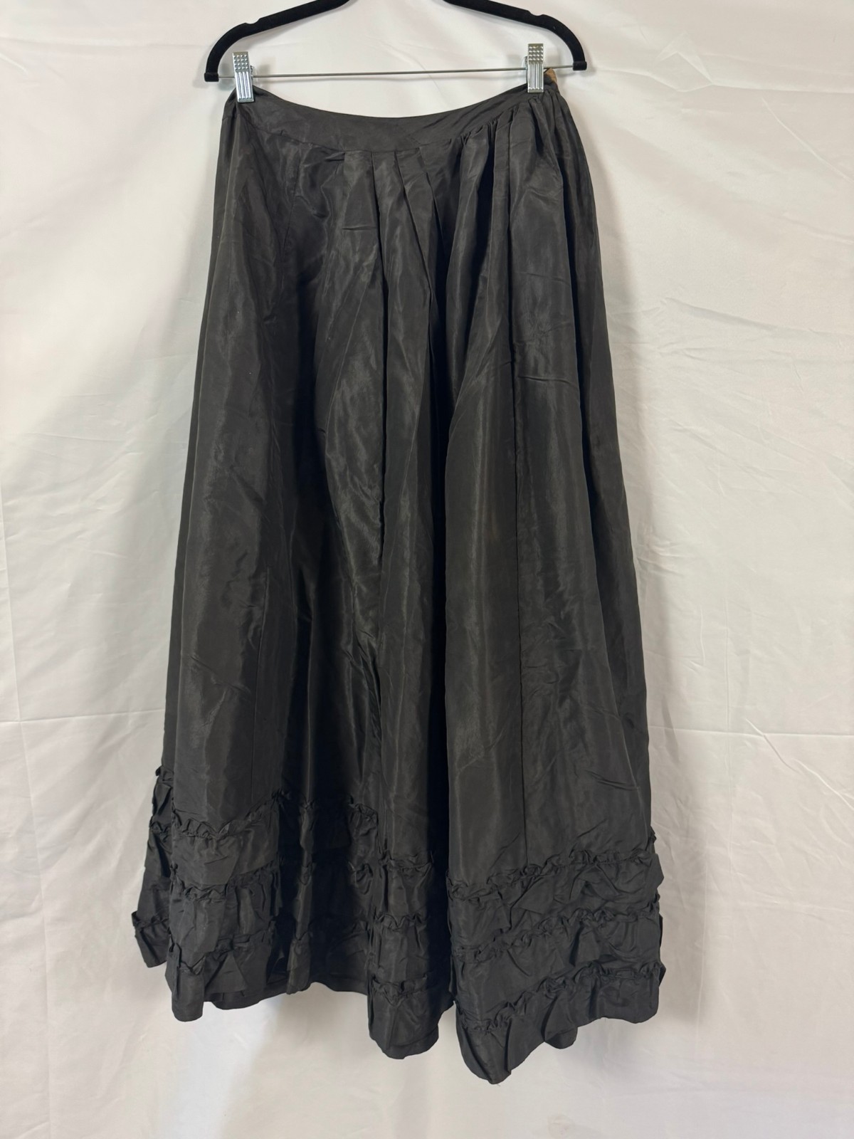 Antique Victorian Black Silk Taffeta Skirt Triple Ruffle Bustle Era Handmade