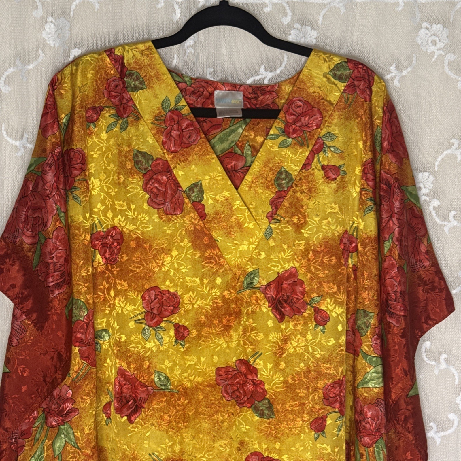 Vintage Simply Basic Multicolor Floral Jacquard One Size Pockets Muumuu Caftan