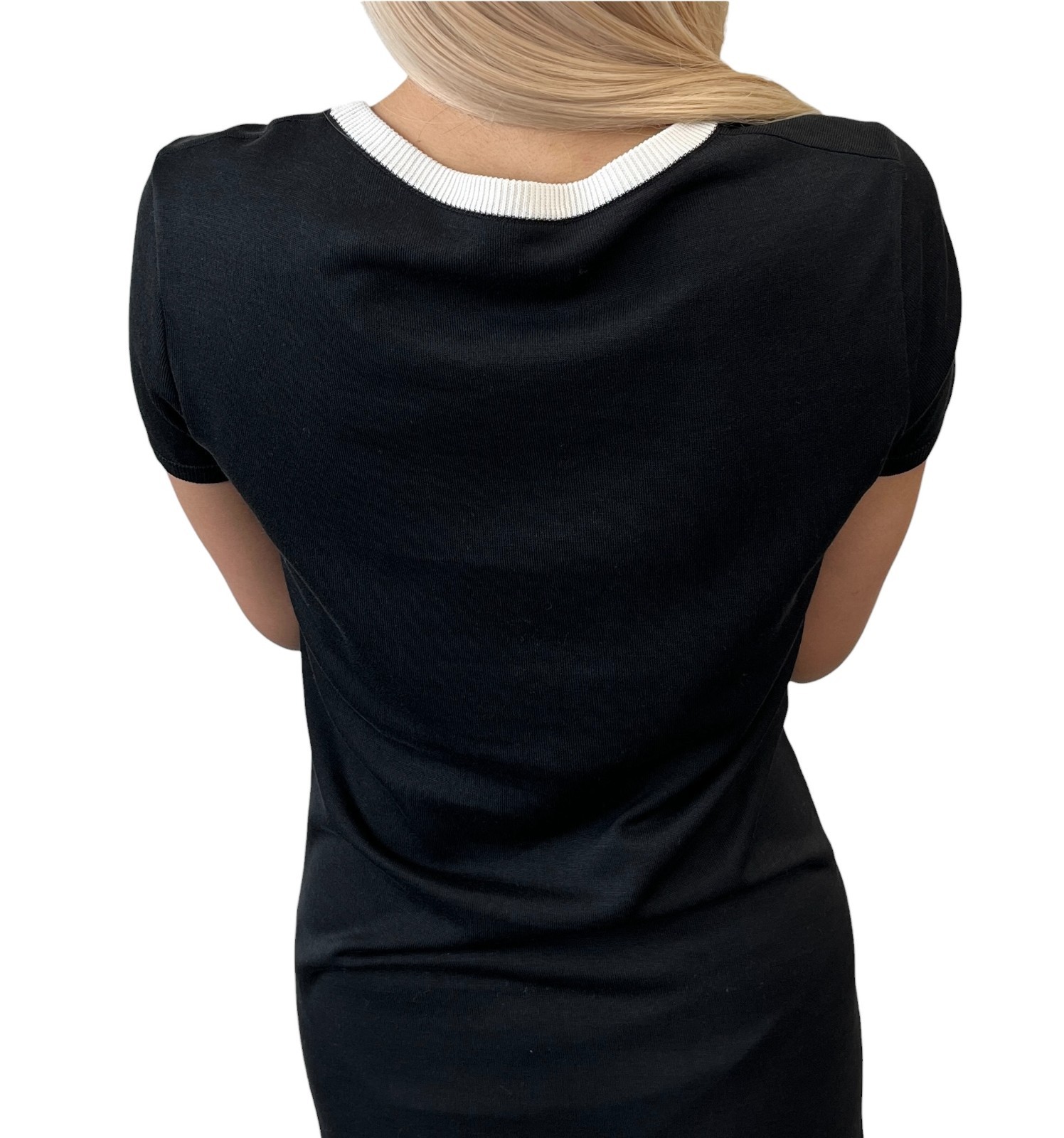 CHANEL Vintage 95C CC Logo Knit Mini Dress Short Sleeve #36 Black White 901285