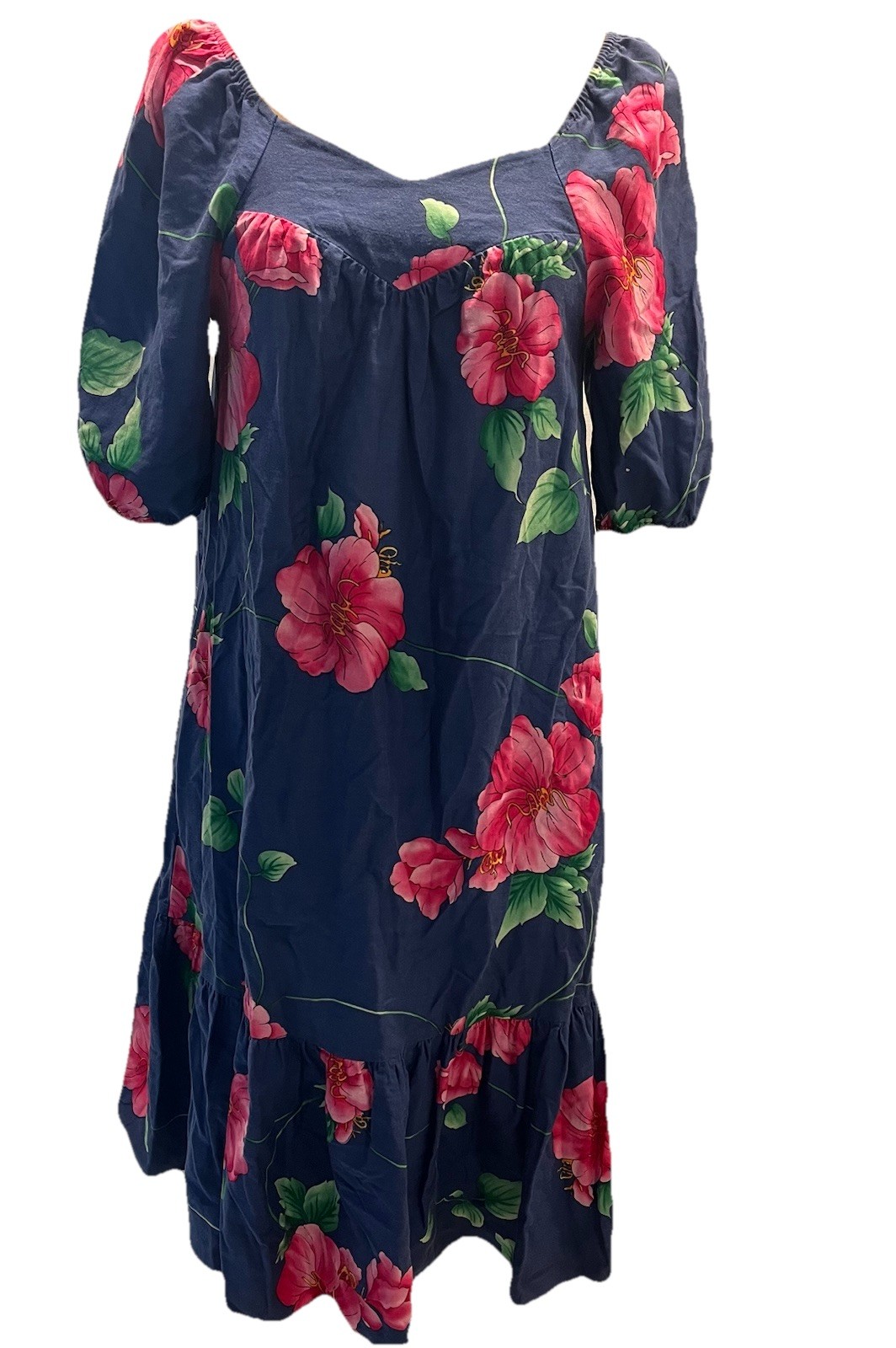 Vtg Hilo Hattie Hawaiian Muumuu Dress S Puff Sleeve Cottagecore Floral Midi