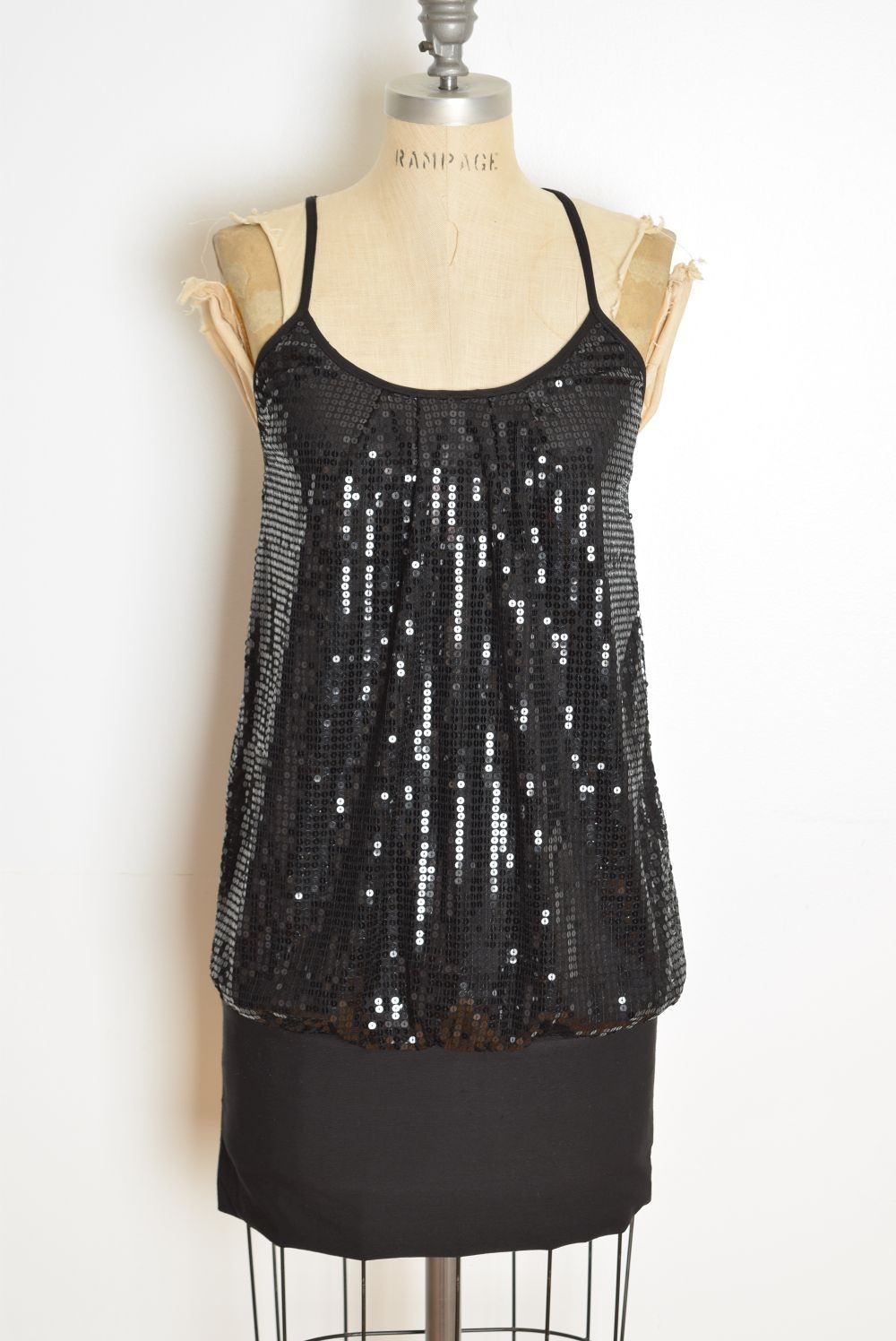 vintage Y2K dress Wet Seal black sequin bloused drop waist mini party prom XS