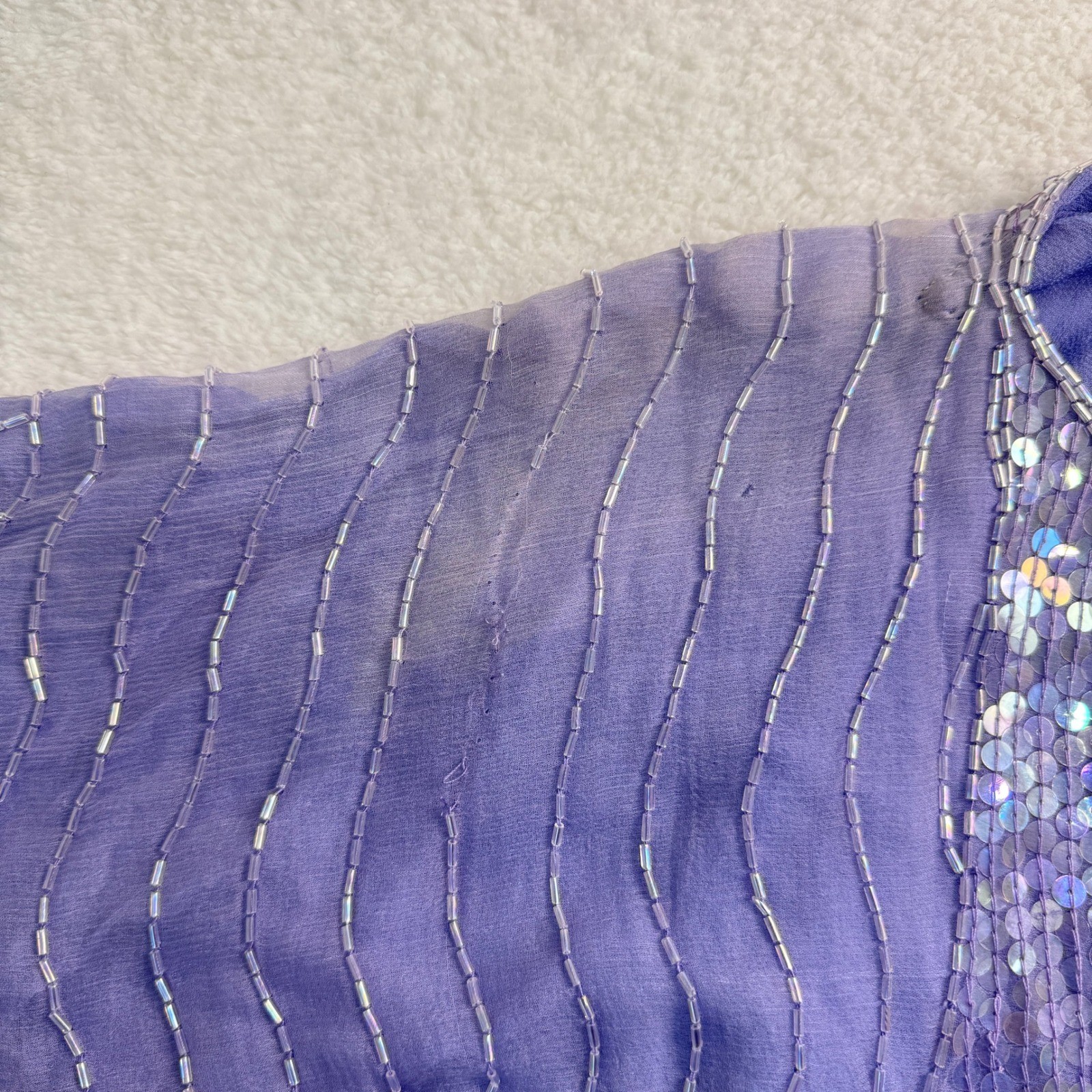 Vintage Dominique Sequin Beaded Silk Top Women Small Purple Fairy Grunge Whimsy