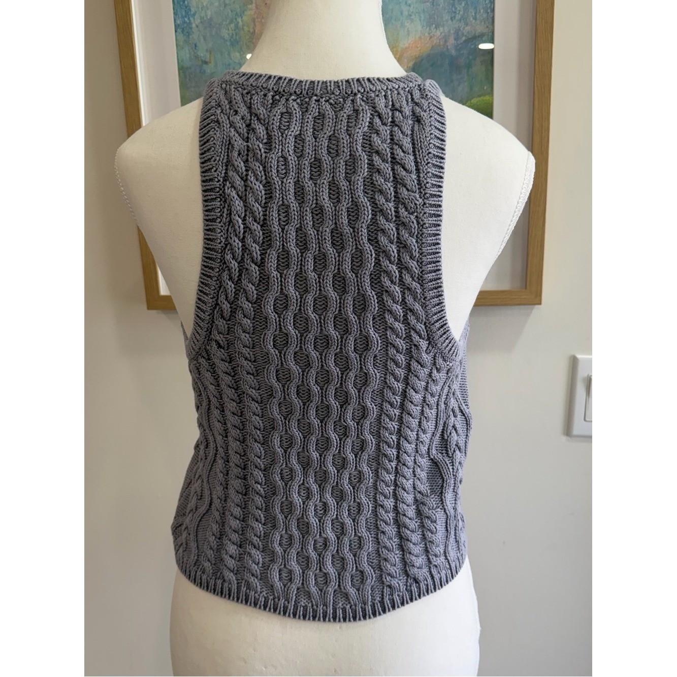 Free People Cable Knit Sweater Tank • Boho Cropped Knit Vest Size S
