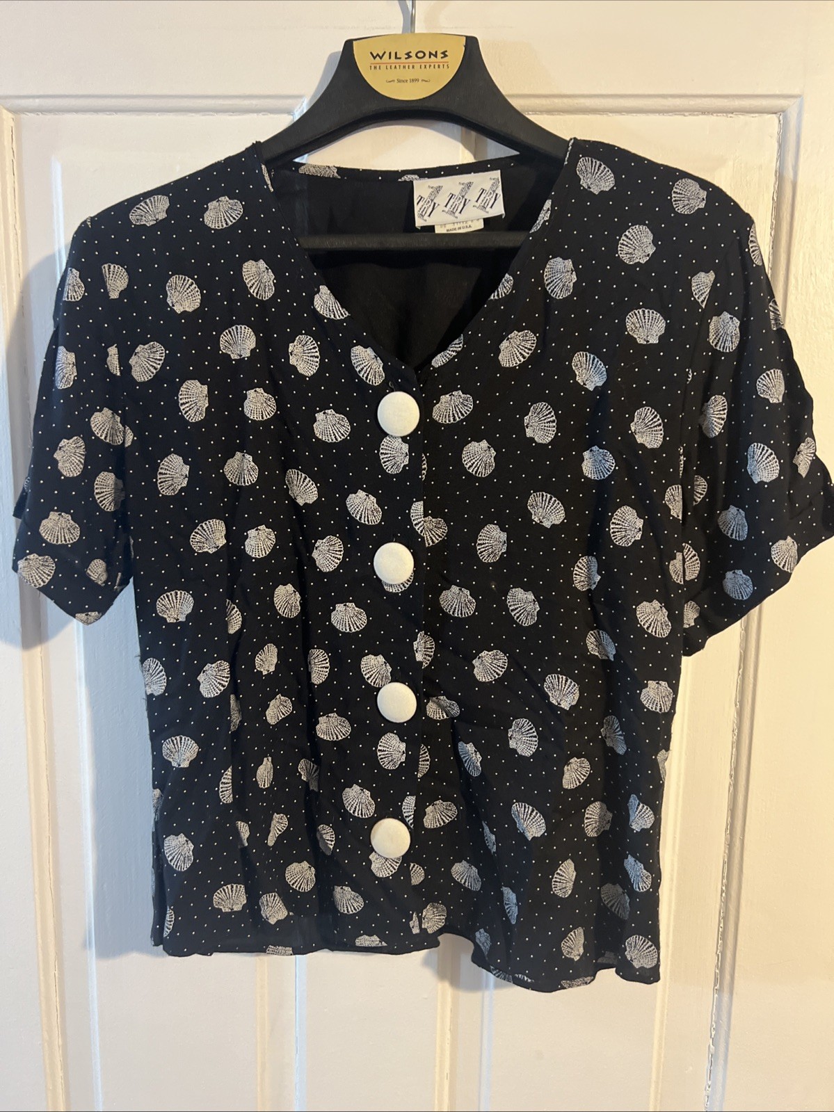 Vintage 1 Try Made In USA Button Up Shirt With Shells And Buttons Size Small.