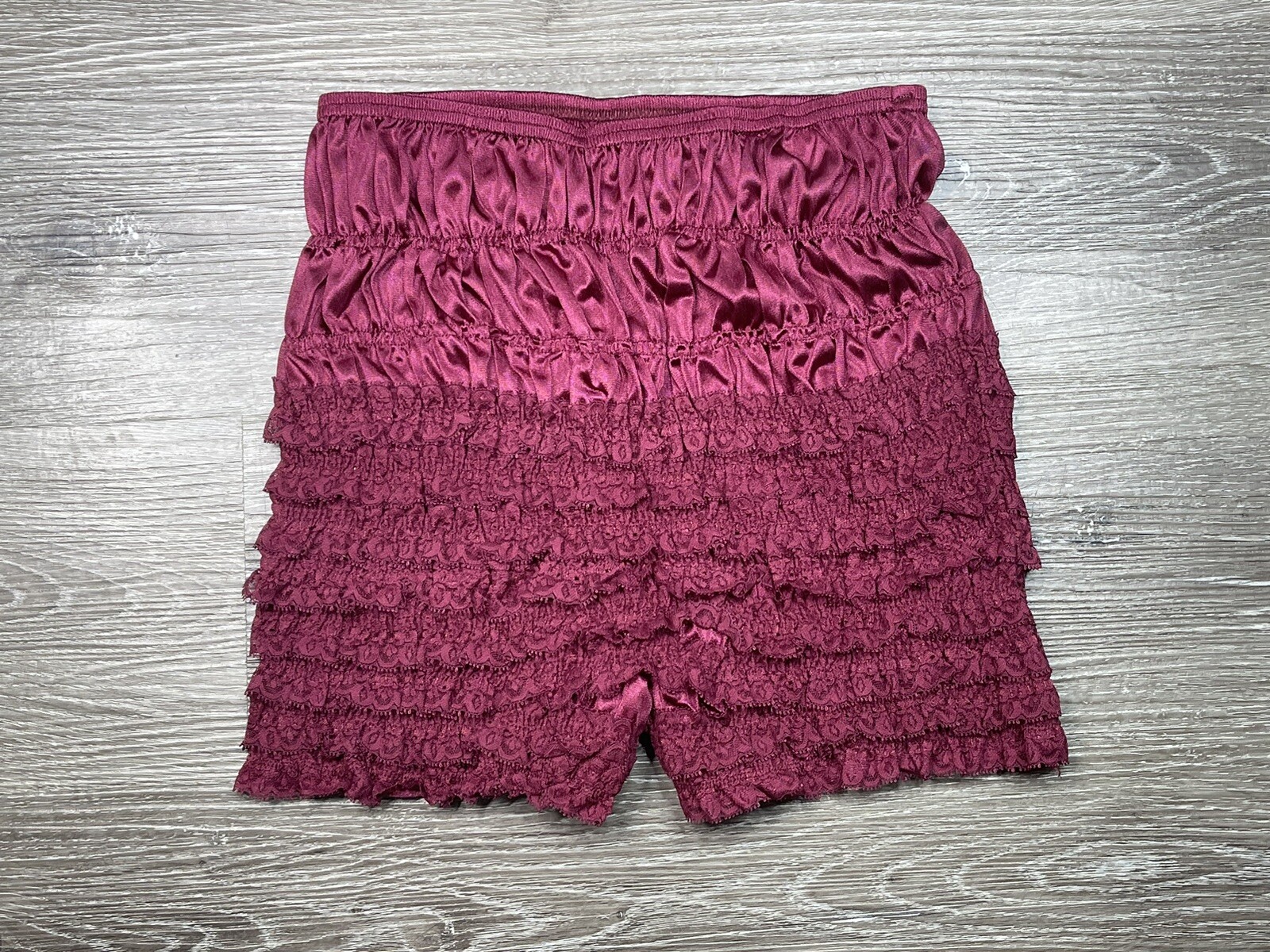Vtg Nylon Ruffle Bloomer Knicker Panties NEW Large Malco Modes Silky Maroon NOS