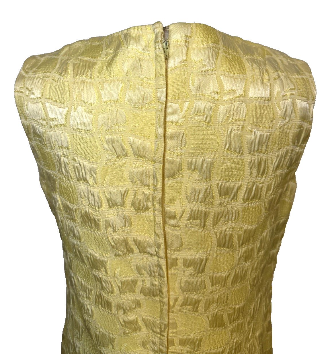 Vintage MOD 60&rsquo;S Lemon YELLOW Geometric JACQUARD MINI COCKTAIL DRESS Pockets S/M
