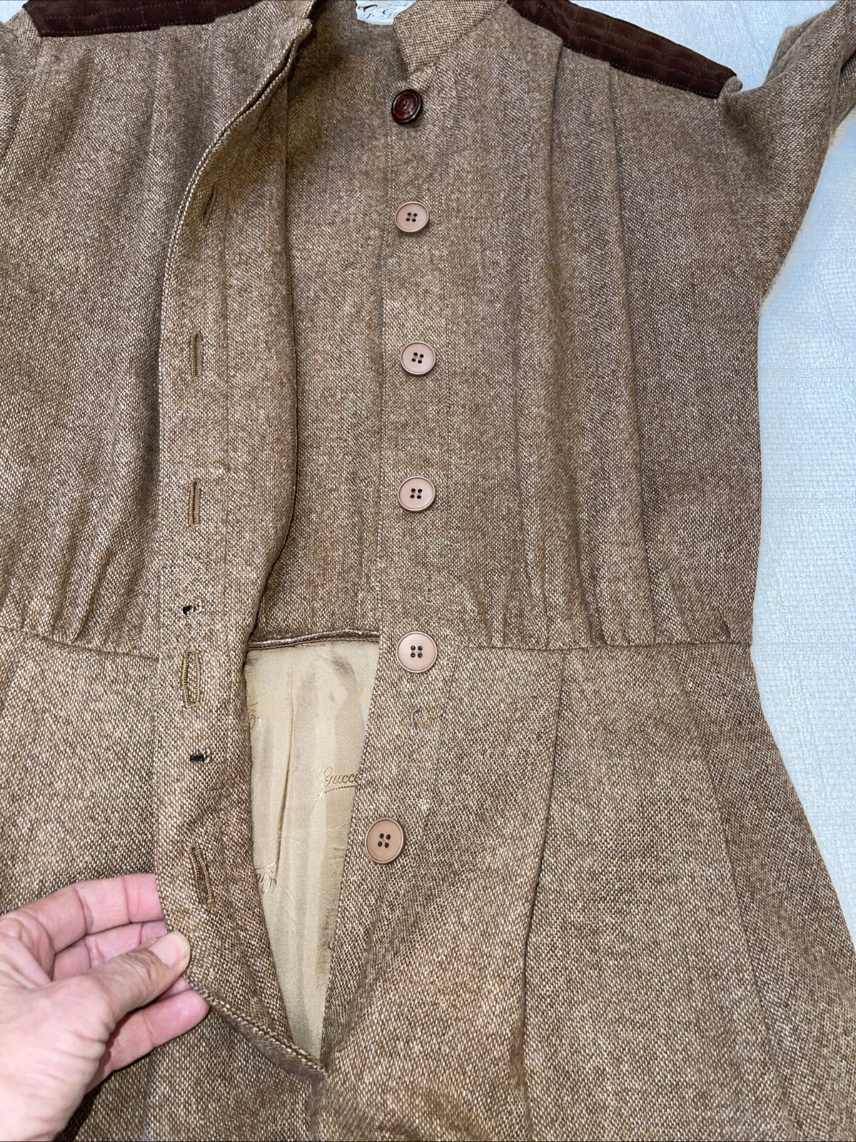 Vintage Authentic Rare Gucci Wool Blend W Suede Leather Dress Small Medium