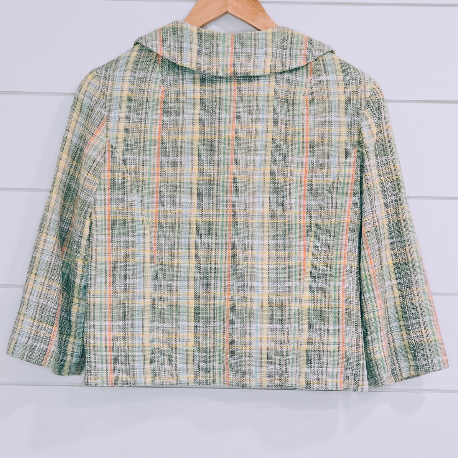 Vintage 1960s Mod Plaid Cropped Jacket Pastel Tweed Jackie O Spring Coat Retro