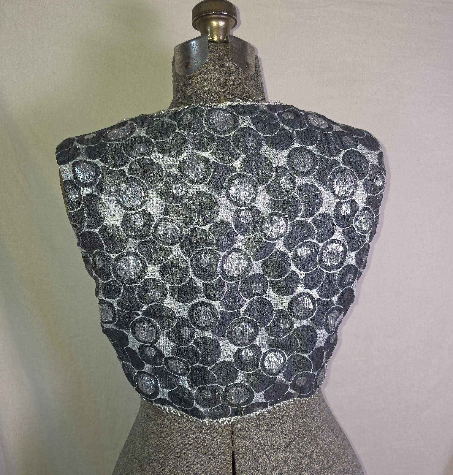 Vintage 60s 70s Silver Metallic Polka Dot Bolero Top Vest Glitter Disco Small