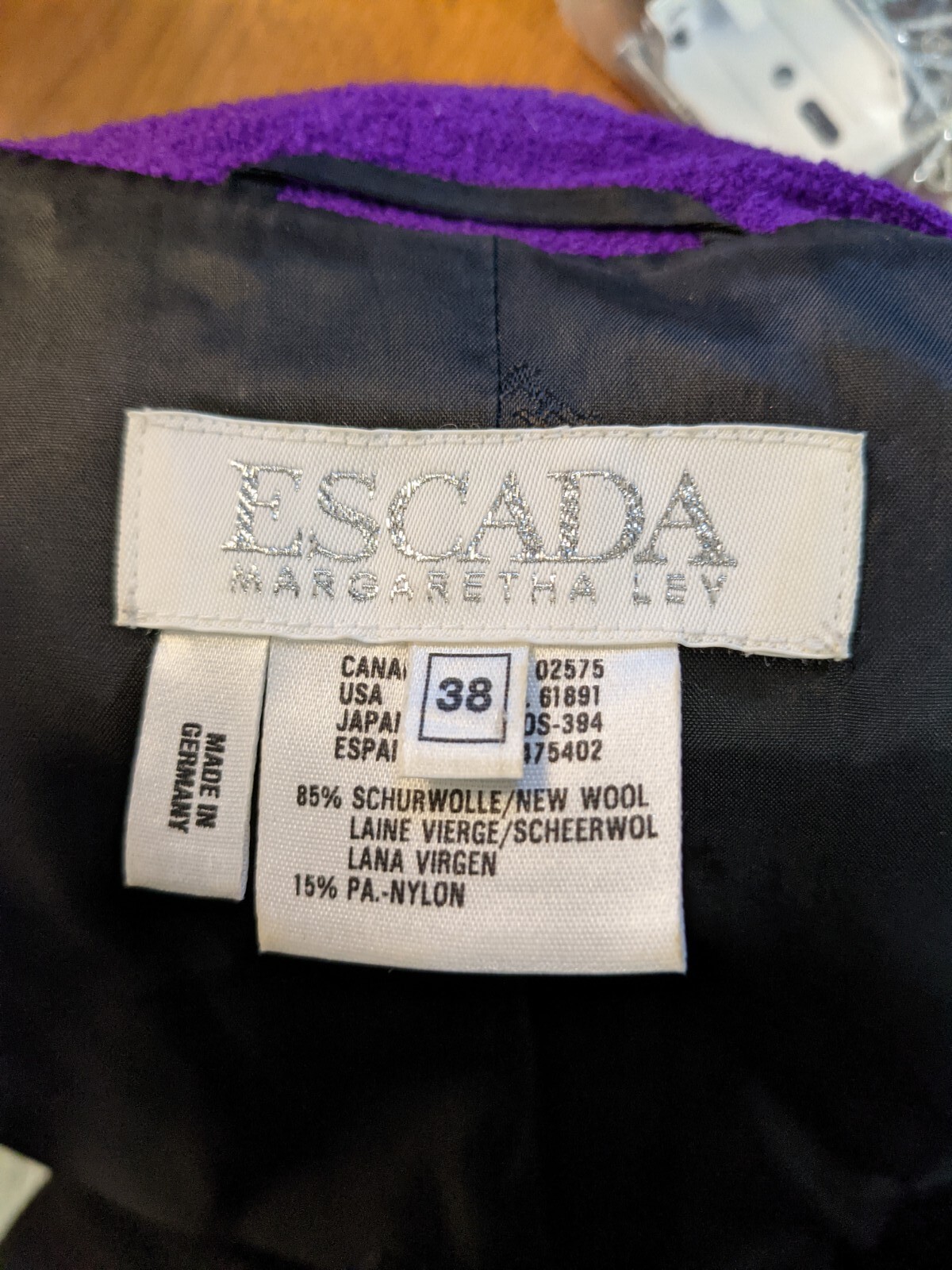 VTG Escada Margaretha Ley Purple Button Career Blazer Jacket Sz 36 Medium M