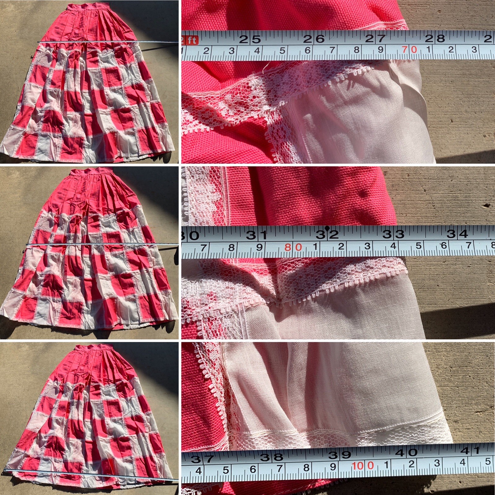 Vintage Marianne Pink & White Patchwork W/ Lace Maxi Skirt Hippie Boho 26” Waist