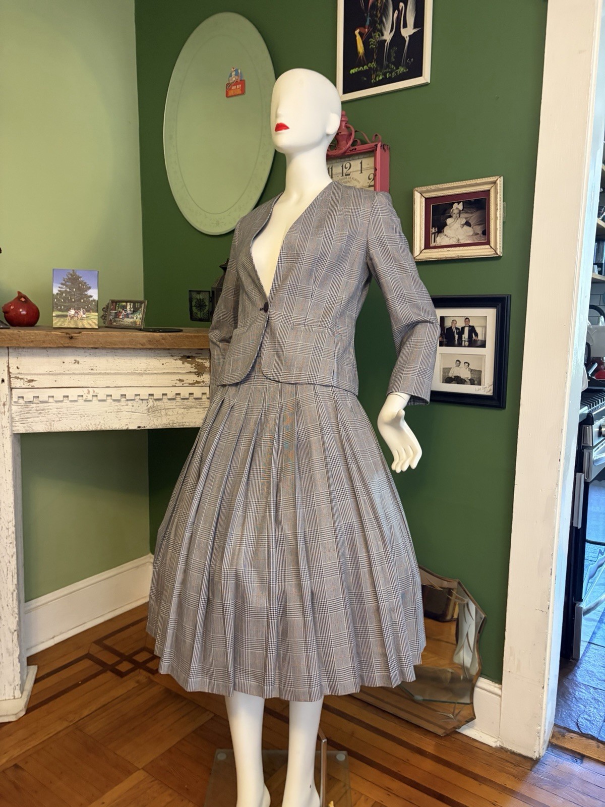 Vintage 80&rsquo;s Pendleton Oregon Rayon Plaid Suit Pleated Accordion Skirt Size S 26