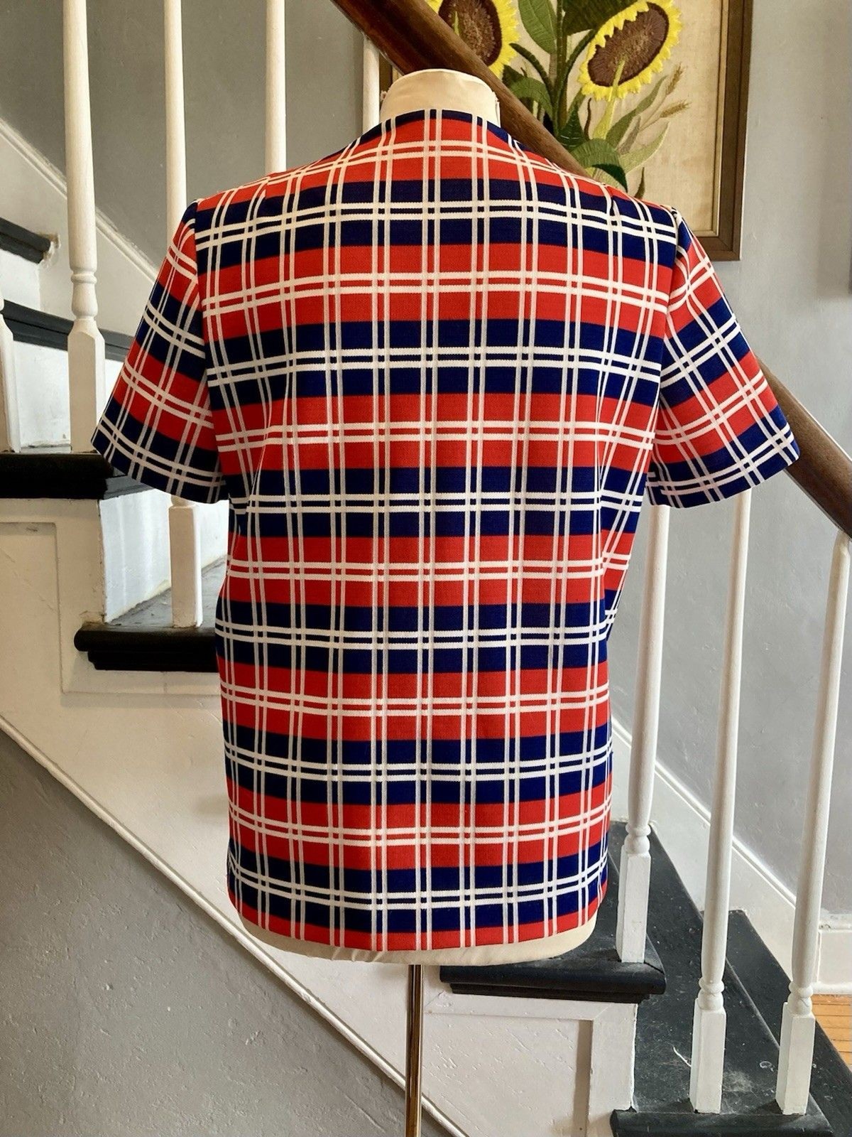 1970s Red White Blue Navy Plaid Jacket 1976 Mod Bicentennial Wear To Work Disco