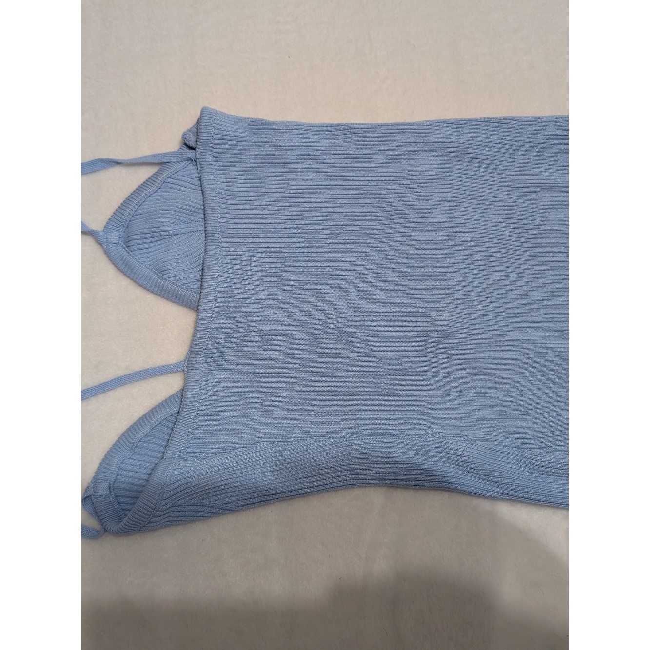 Light Blue Ribbed Knit Cami with Gold Accent Buttons Old Money Business Casual