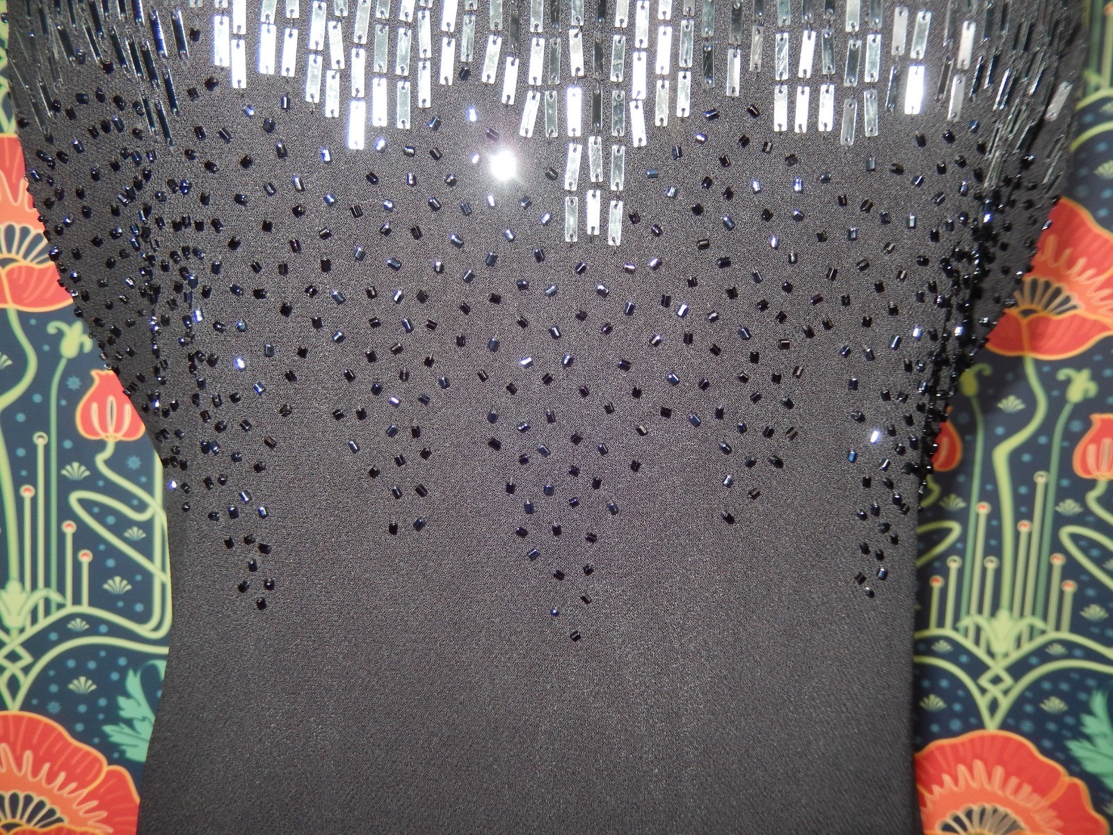 Vintage 90&rsquo;s Y2K Black Beaded Sequin Prom Homecoming Dress Grunge High Neck