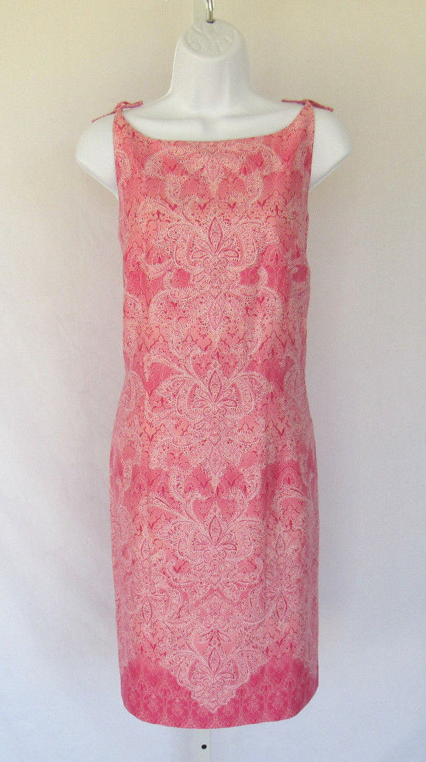 LIZ CLAIBORNE VTG 1990s 2000s COTTON PAISLEY DRESS SIZE 8 SHOULDER BOWS LINED