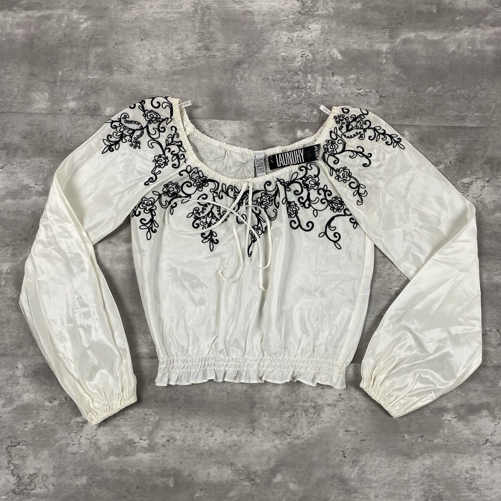 vintage 90s LAUNDRY by SHELLI SEGAL long sleeve top blouse crop top acetate