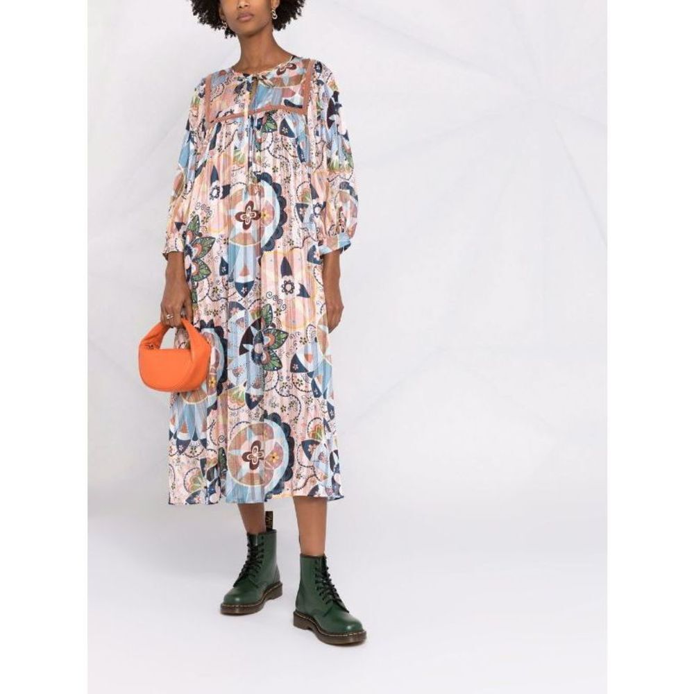 SEE BY CHLOE Printed metallic satin and chiffon midi dress
