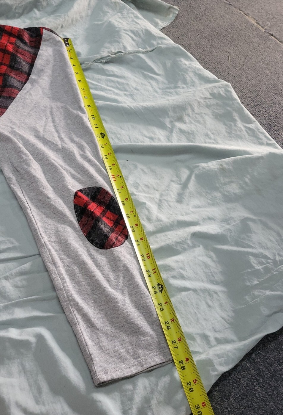 Vintage Red Plaid polyester Long Sleeve T-Shirt Erin London Size XL Padded Elbow