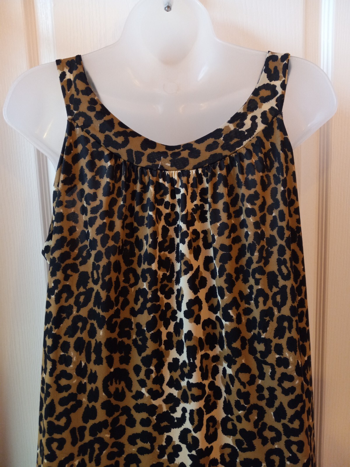 Vintage 60s Leopard Nylon High Collar Sleeveless Muumuu Nightgown Tiki Oasis L