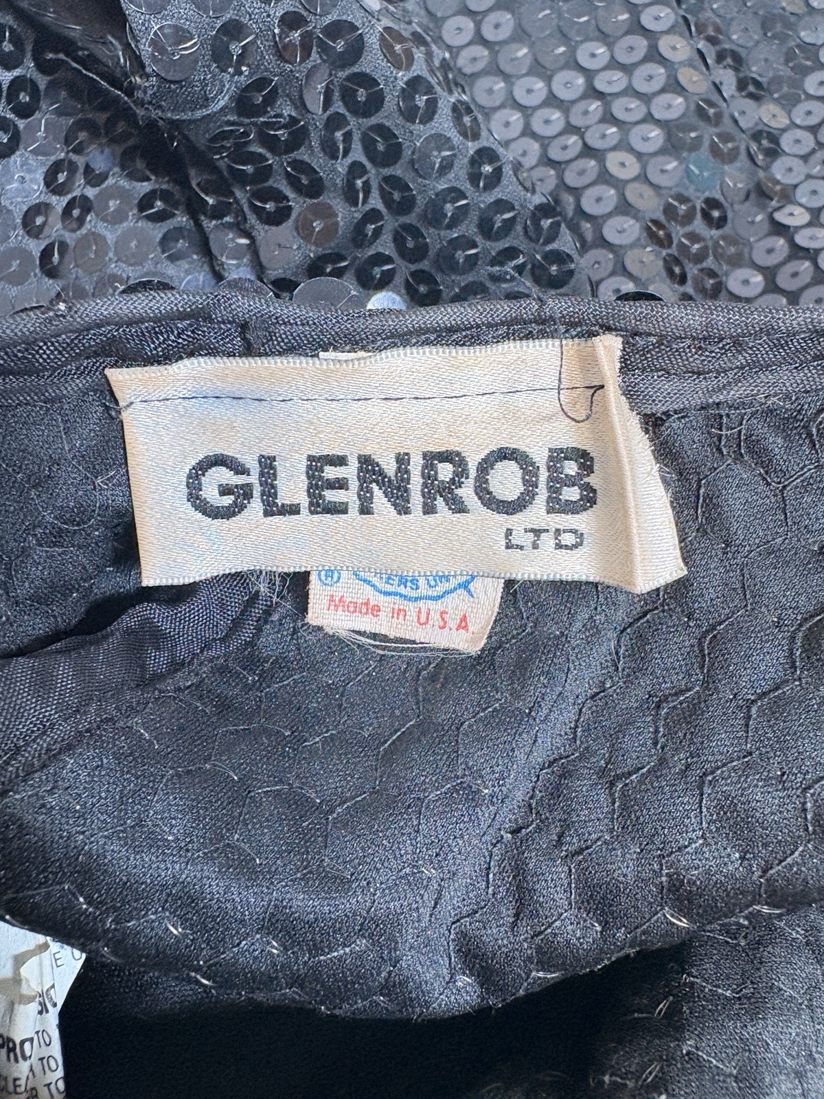 Vintage 70s Glenrob LTD Black Sequin Sleeveless Backless Bodycon Dress Size 3/4