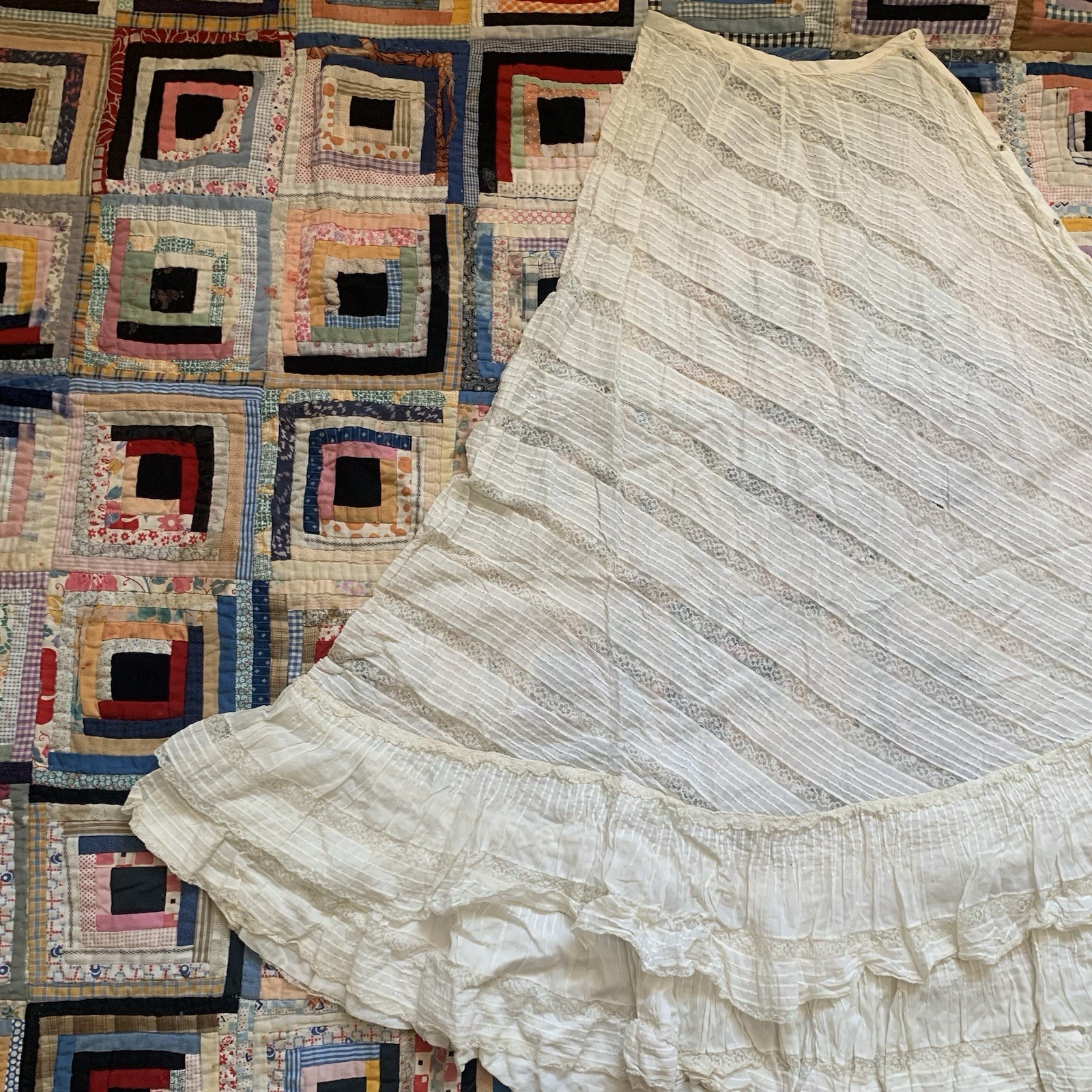 As Is Absolutely Stunning Antique Edwardian Asymmetrical Lace Prairie Skirt