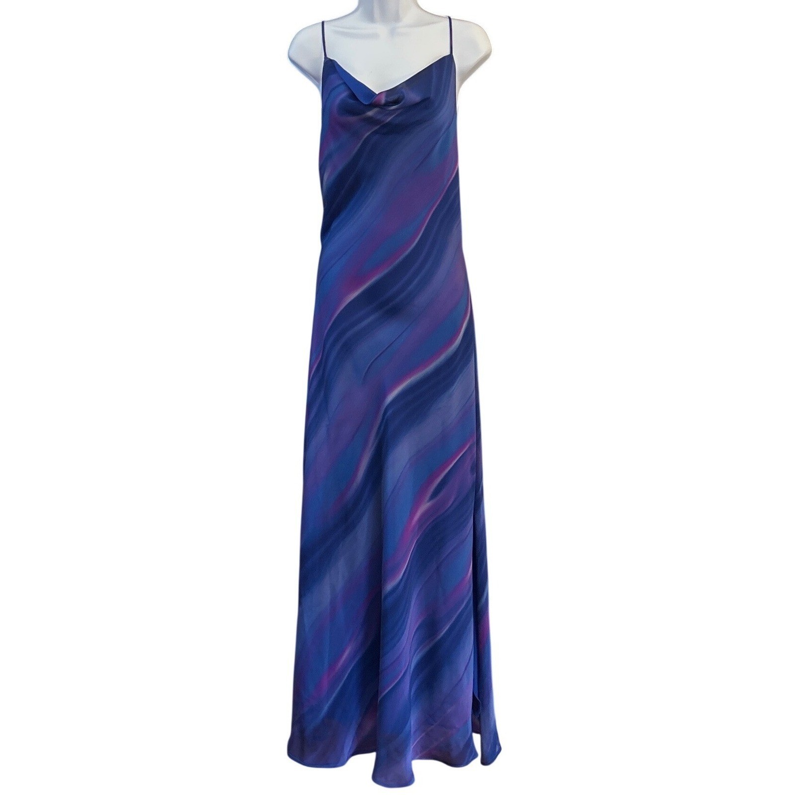 Vintage 90s Kiki USA Maxi Dress Abstract Cowl Neck Y2K Aesthetic XL Whimsigoth