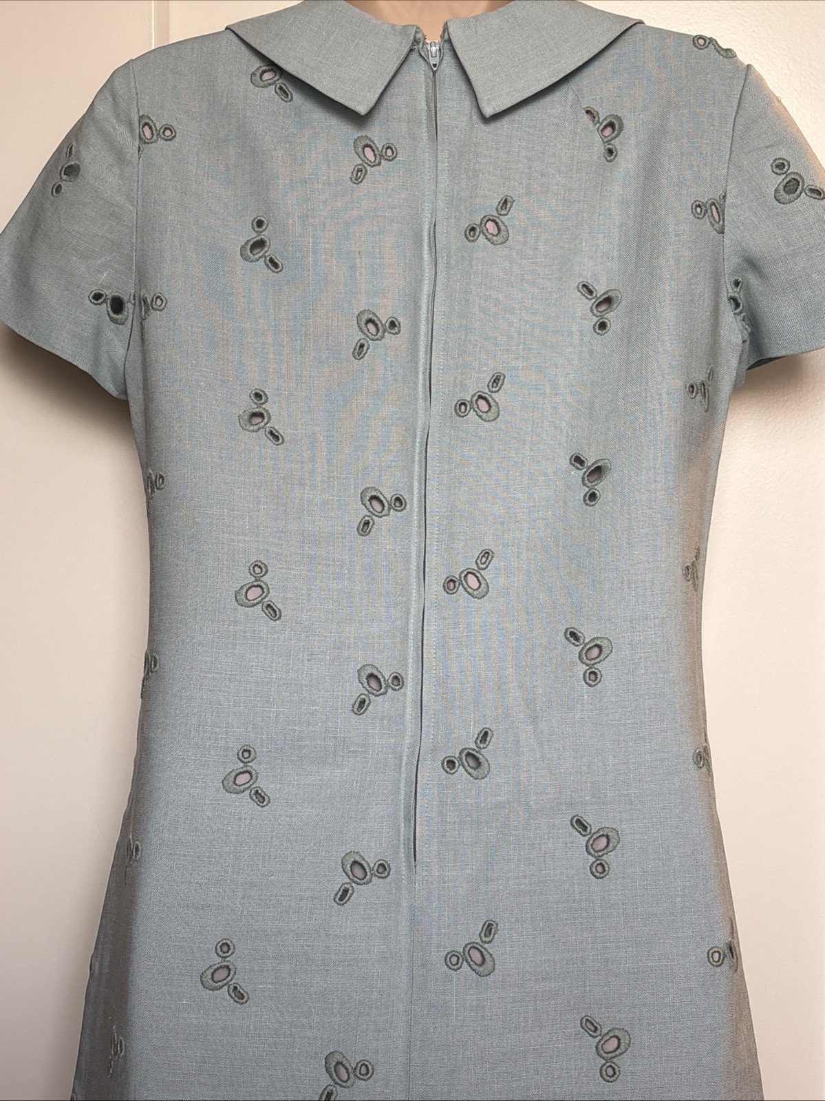 Adele Martin Vintage Lined Baby Blue Eyelet Peter Pan Collar Short Sleeve