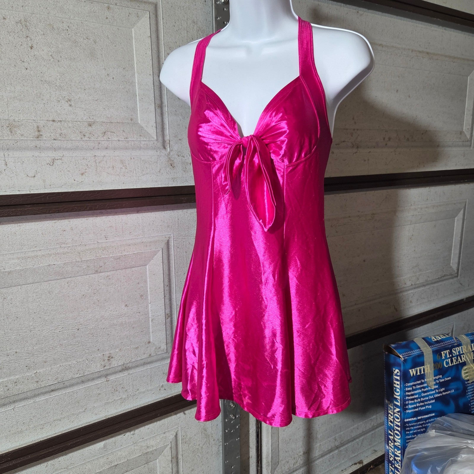 Fredericks of Hollywood Hot Pink Satin Babydoll Chemise Y2K Vintage Medium USA