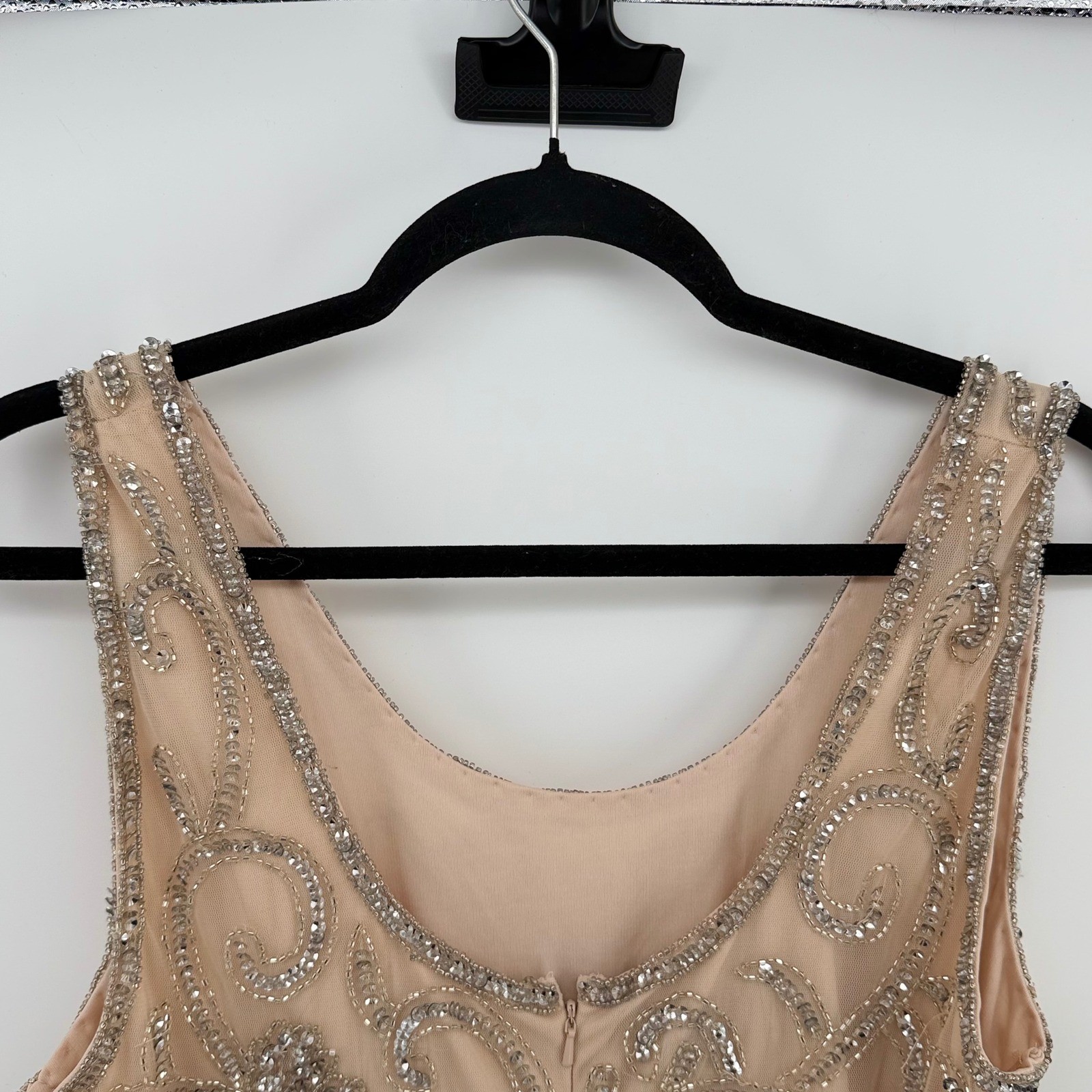Prelude India Made Hand Beaded Blush Cocktail Dress Gatsby Art Deco NWT Sz 12