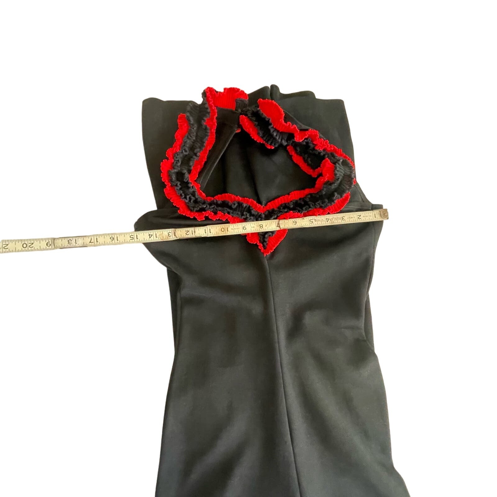Vintage 70s Black & Red Ruffle Backless Knit Bellbottom Jumpsuit Studio 54 Disco