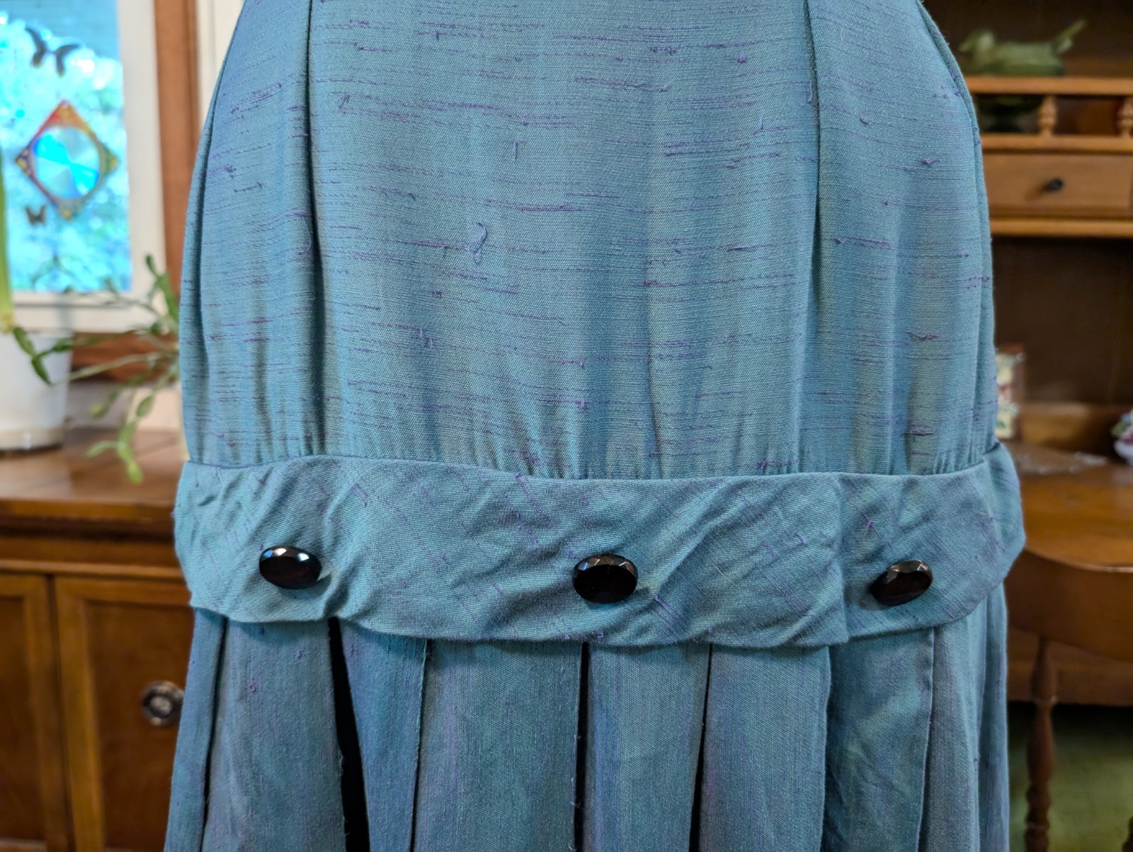 (s/m) EVENING ENIGMA! 1920s Two-Toned Silk Drop Waist Dress TEAL PURPLE Antique