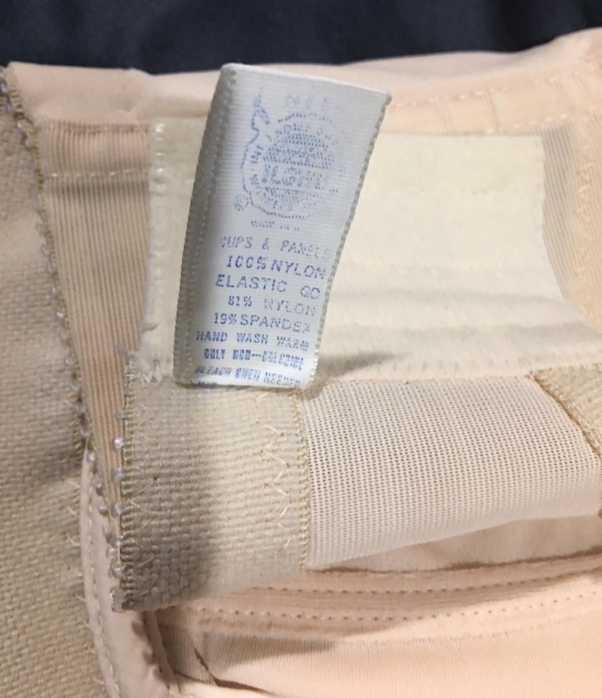 Vtg Goddess Nude Strapless Nylon Bullet Bra 34 DD Union Label