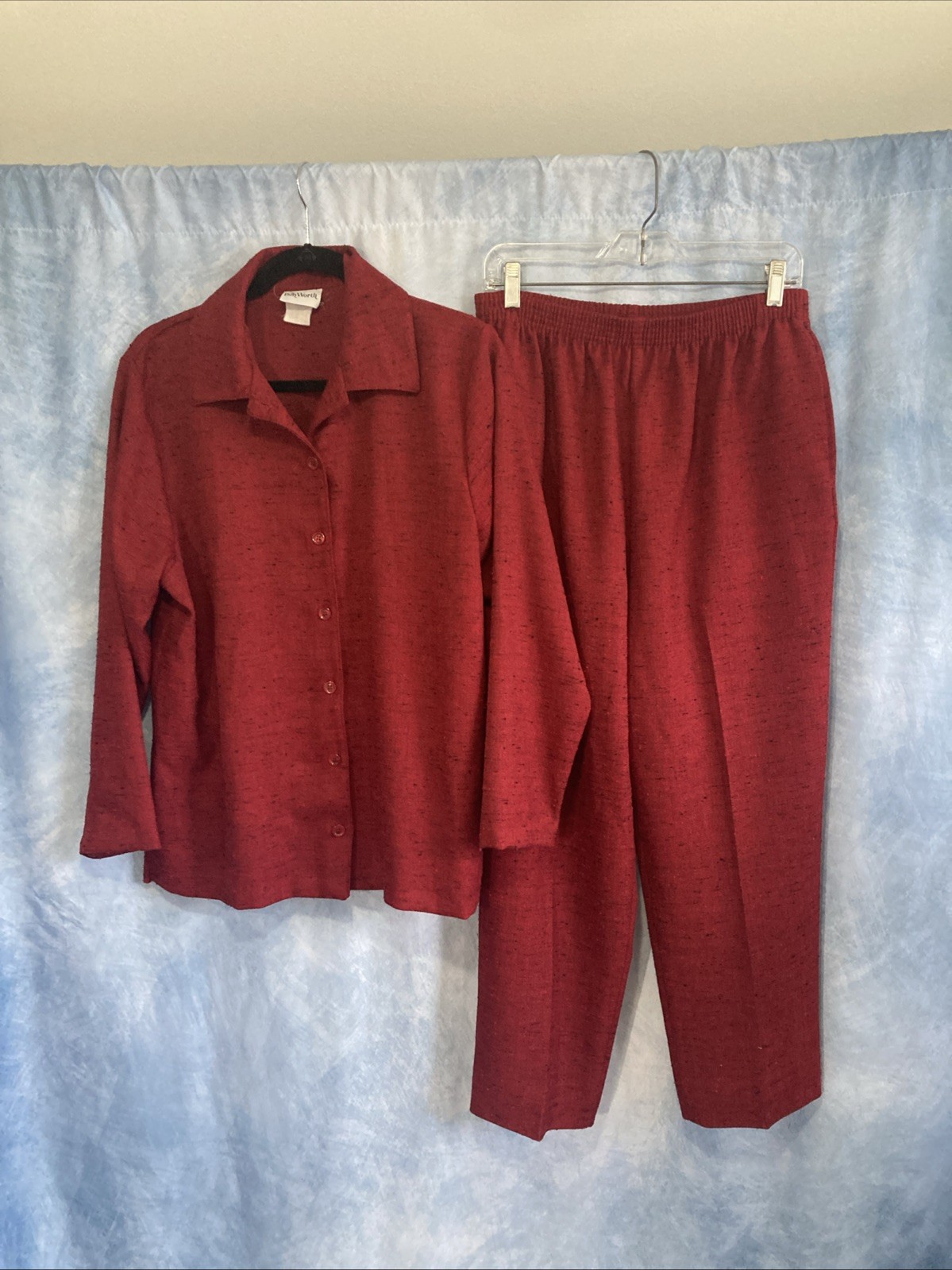 Vintage 1990s Bonworth Women&rsquo;s 2-Pc Suit Set Medium Red Textured Tweed Polyester