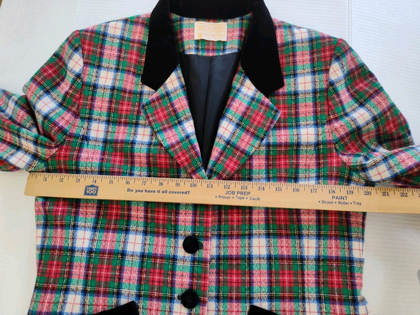 Pendleton Women’s Plaid Wool Blazer Jacket Sz 14 ? Velvet Collar Holiday Vtg USA
