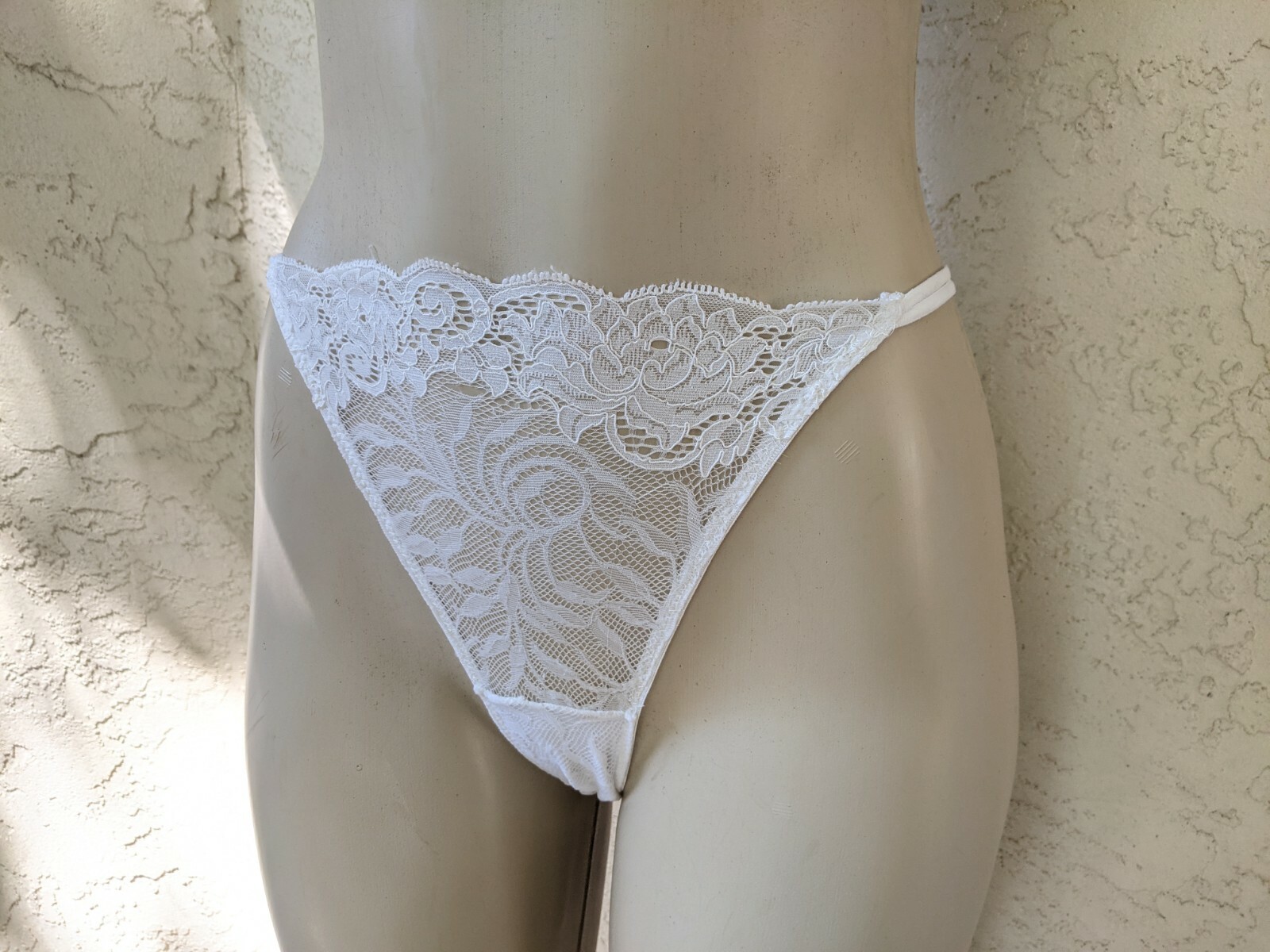 Vintage 2001 Victoria Secret Sheer Mesh String Bikini White Medium