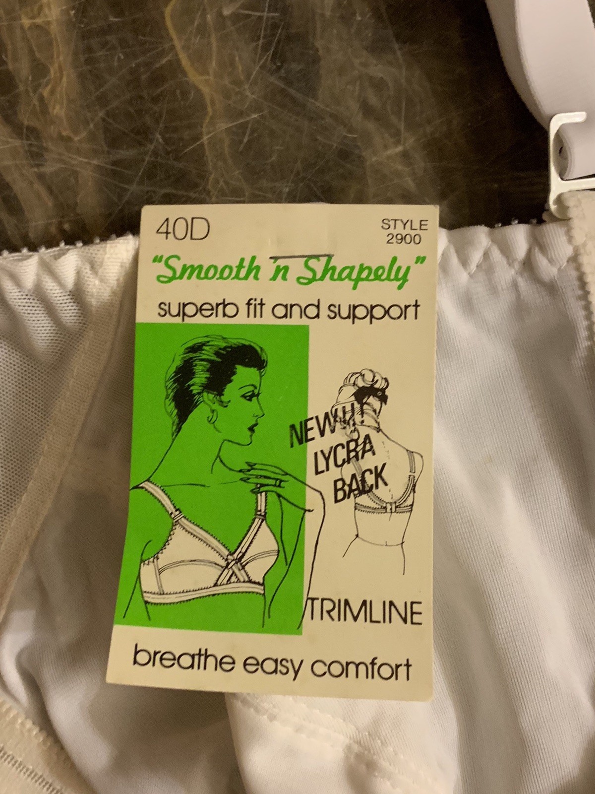 Vintage Bra Spandex Support Nylon Smooth Lycra White Adjustable 1970s NEW 40D