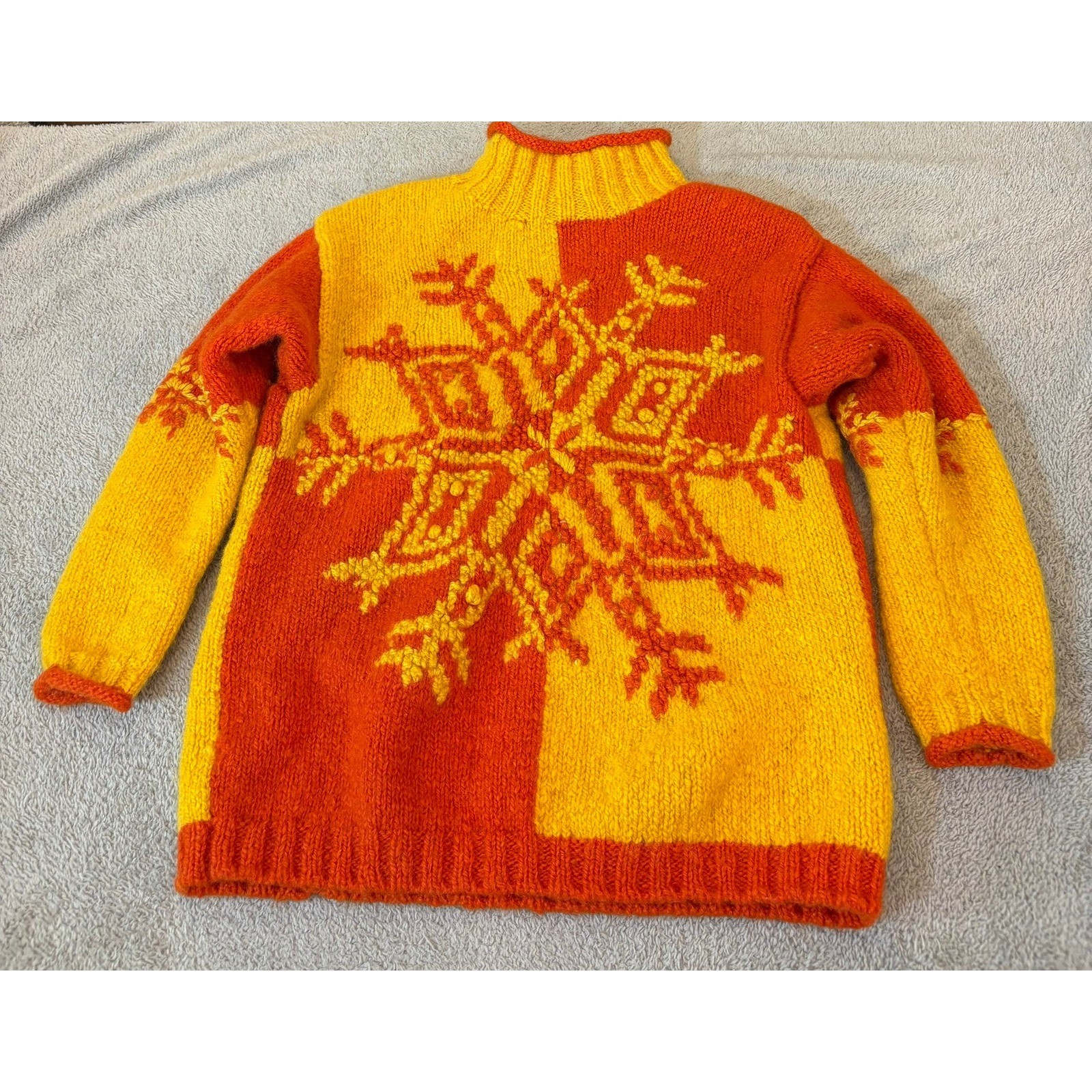 Express Tricot Vintage Snowflake Colorblock Pullover S Orange Yellow Hong Kong