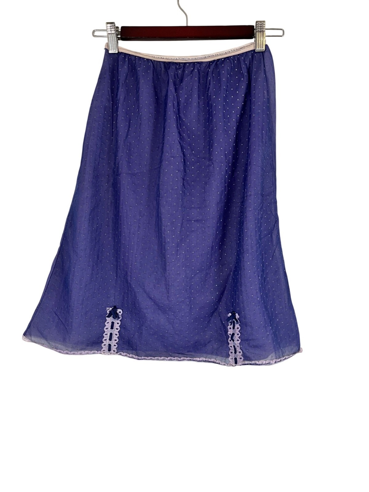 Vintage Fairy Polka Dot Sheer Skirt S Purple Petticoat Slip Lace Bows 60s Retro