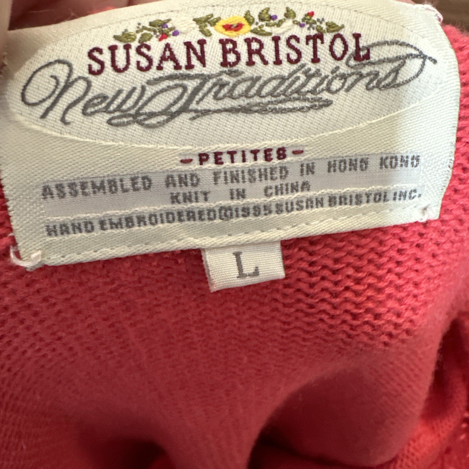Vtg Susan Bristol Hand Embroidered Sweater Skirt 2 Piece Floral L Petite Med LG