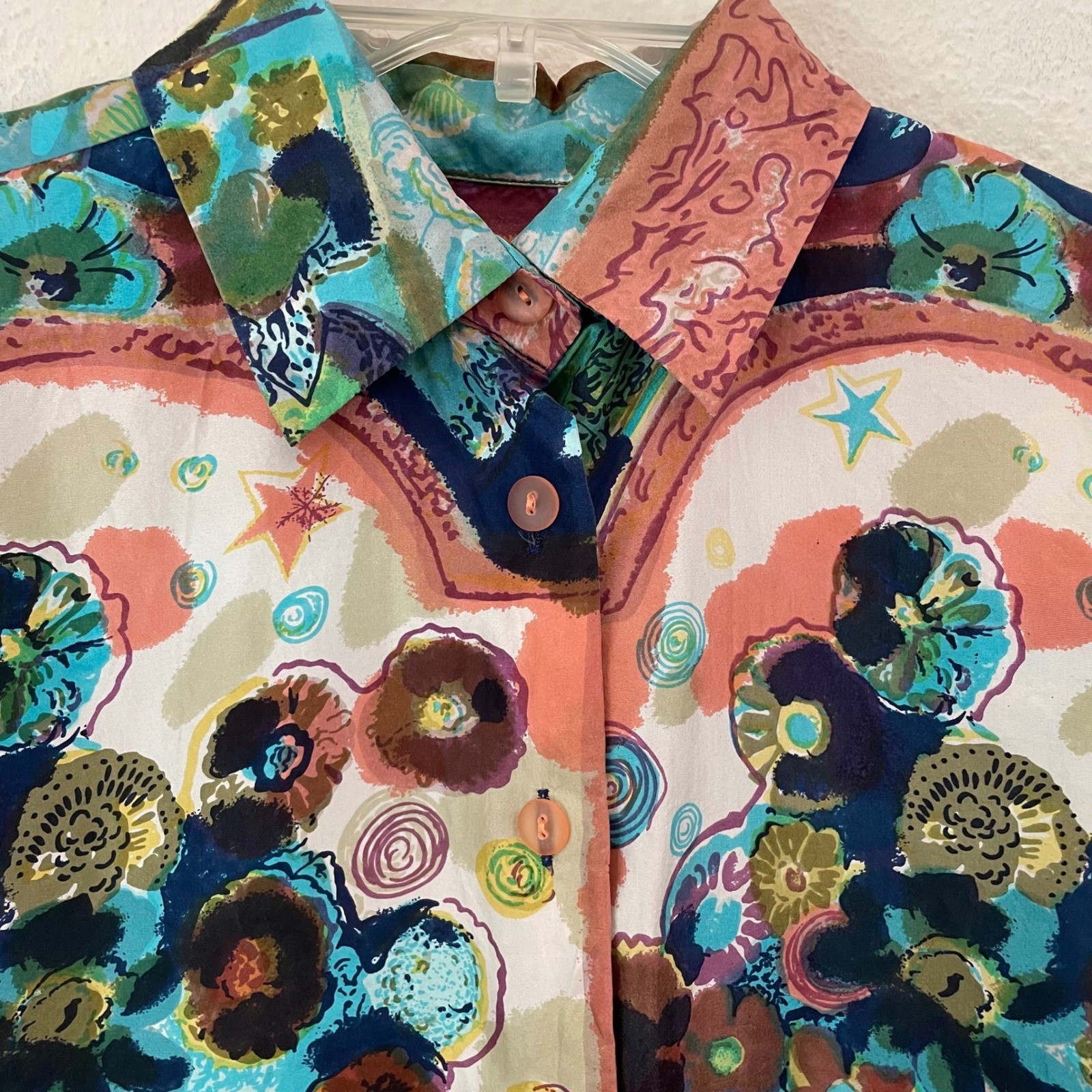 Vintage Art to wear silk long sleeve graphic print blouse women&rsquo;s *XL READ