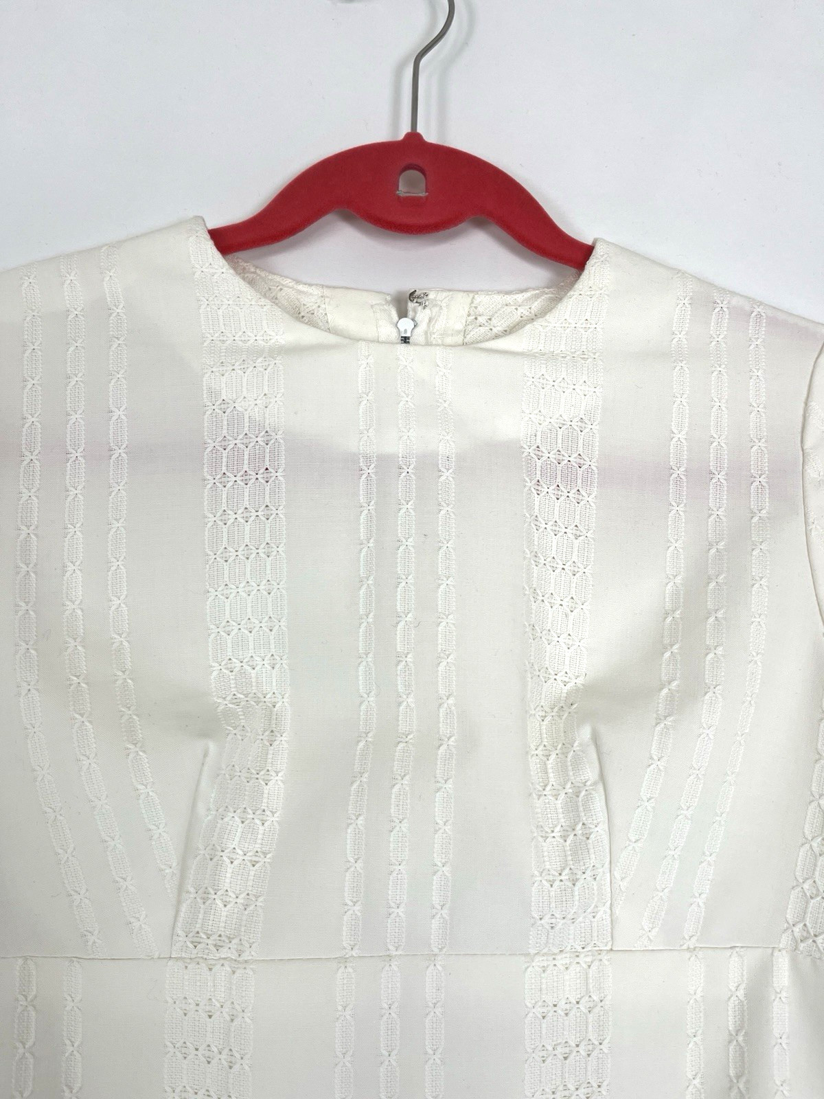 Vintage 1960s Cotton Crochet Lace Eyelet Off White XS/S Empire Mini Shift Dress