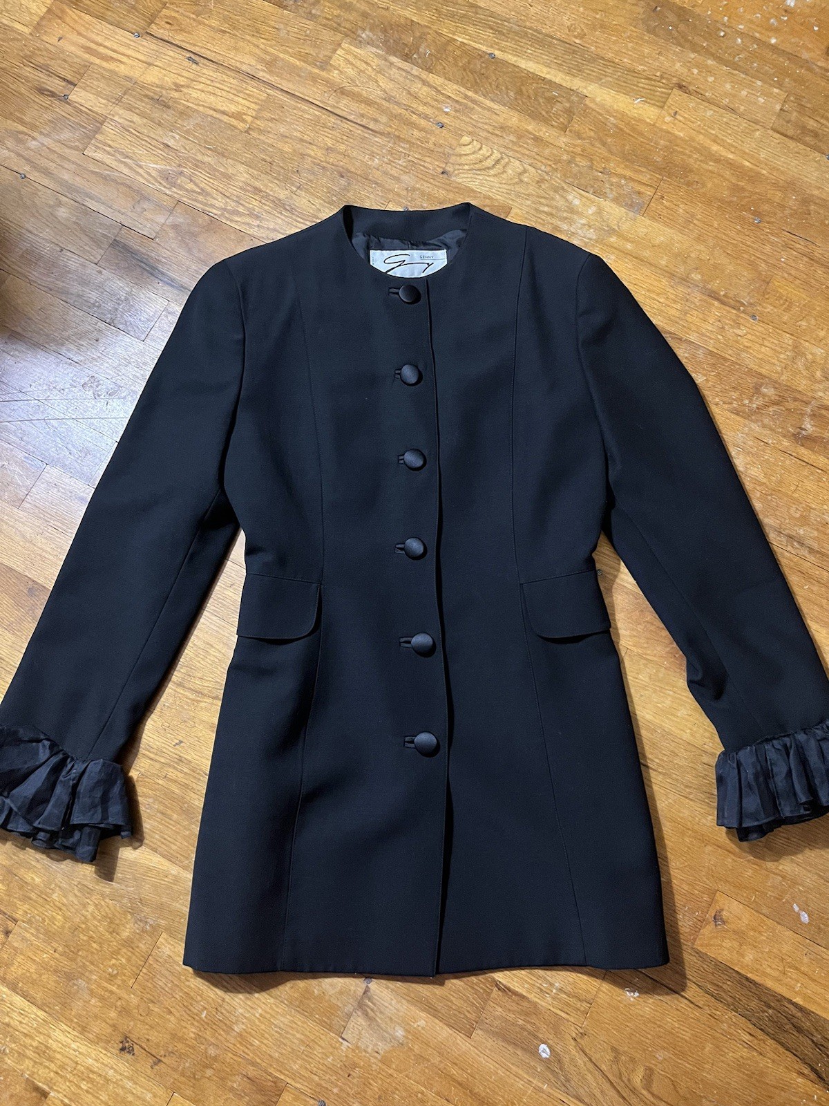 Vintage 80s Genny Italy Wool Silk Blazer Dress Gothic Couture Ruffle Size 8