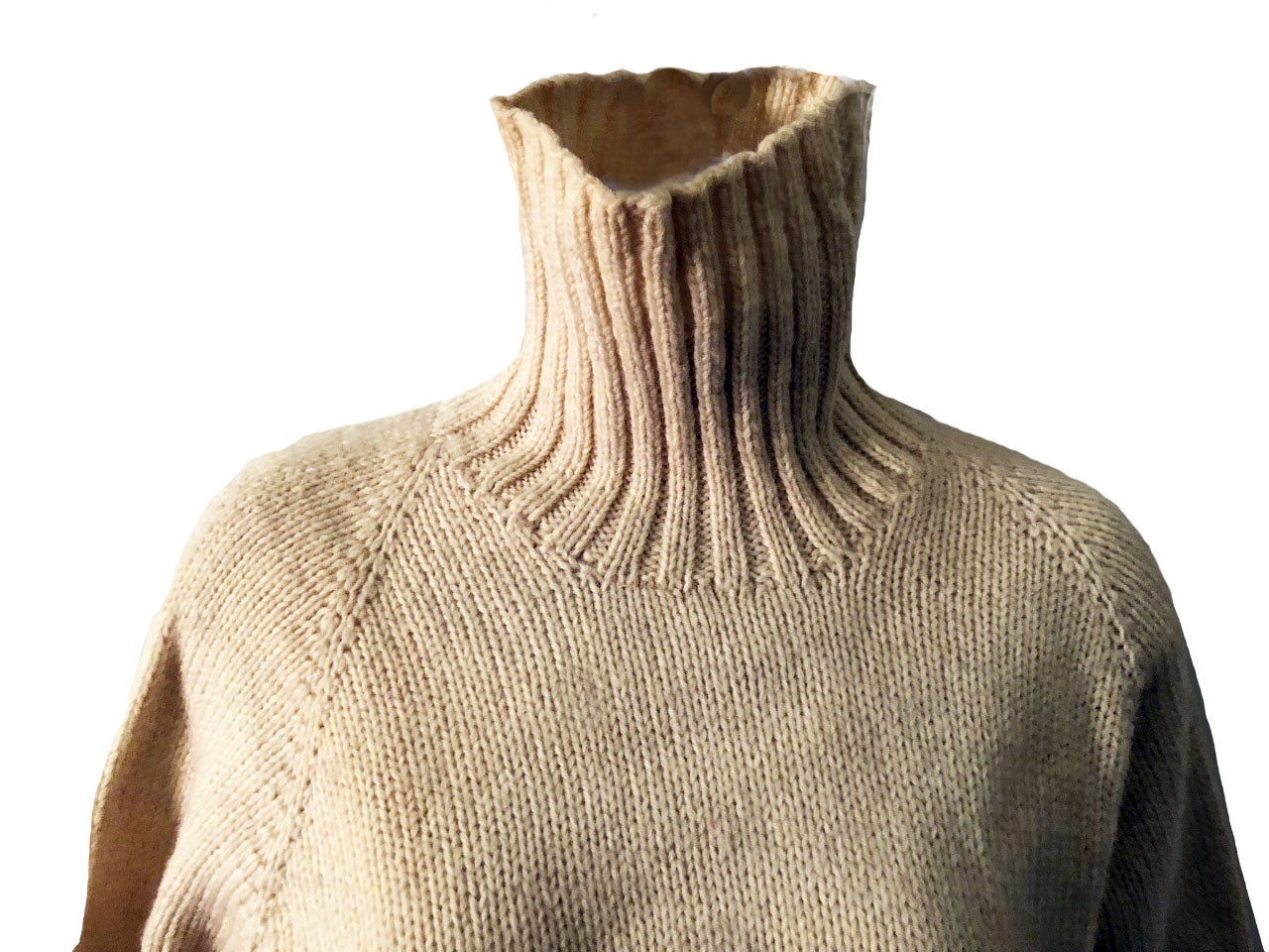 70s VTG Hand Knitted 100% Heavy Wool Classic Preppy Ivory Turtleneck Sweater SM